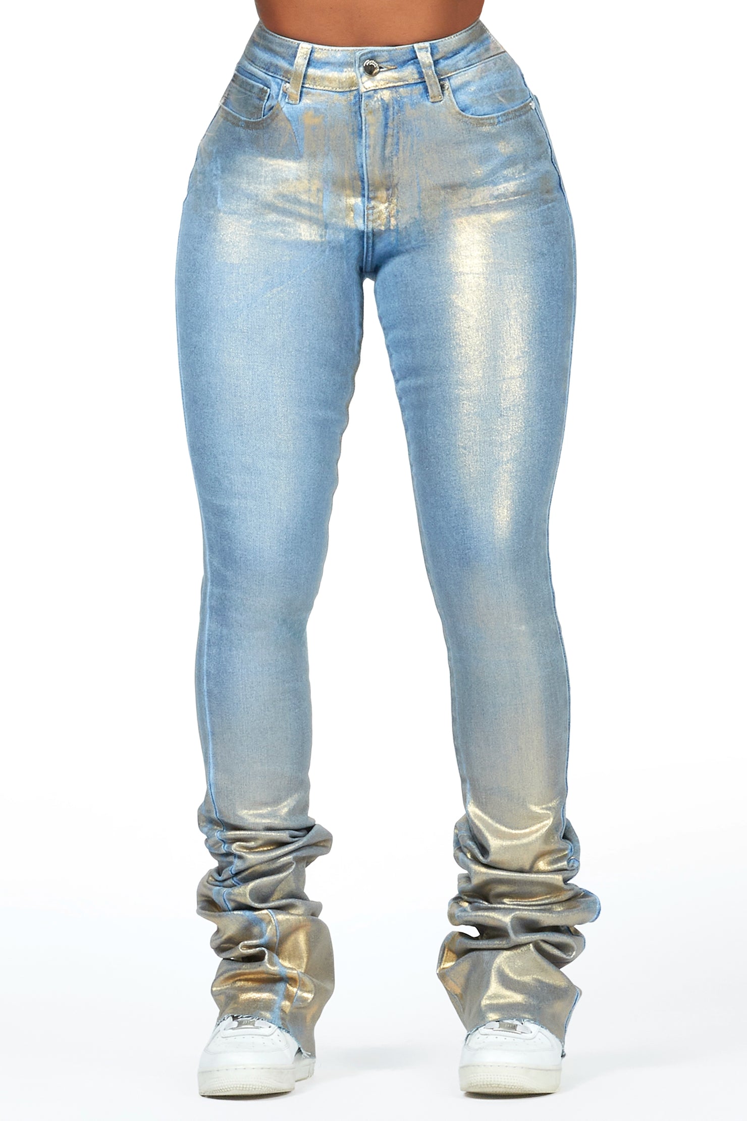 Vittoria Light Wash/Gold Foil Super Stacked Jean