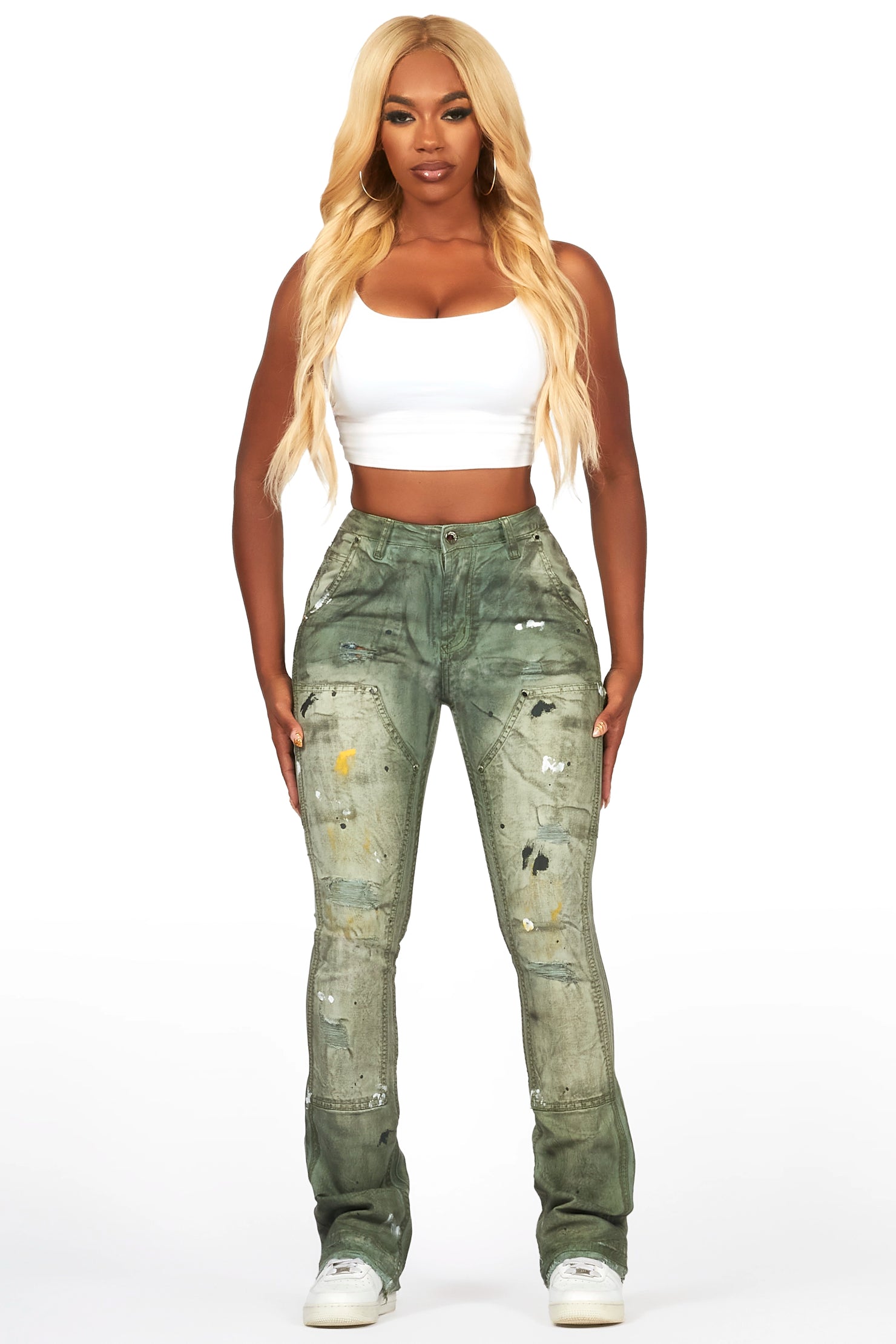 Miesha Green Stacked Flare Jean