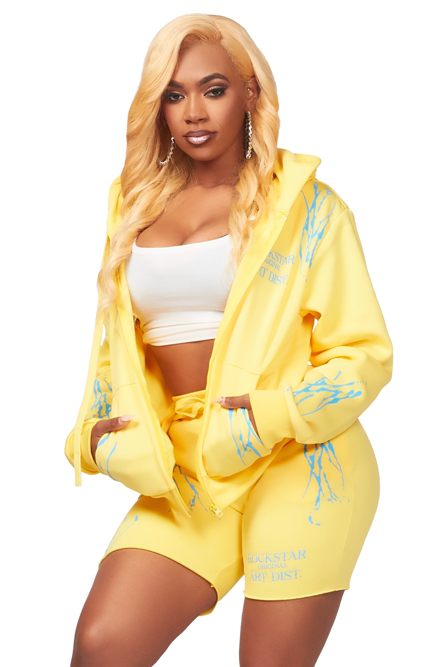 Destinee Yellow Zip Up Short Set