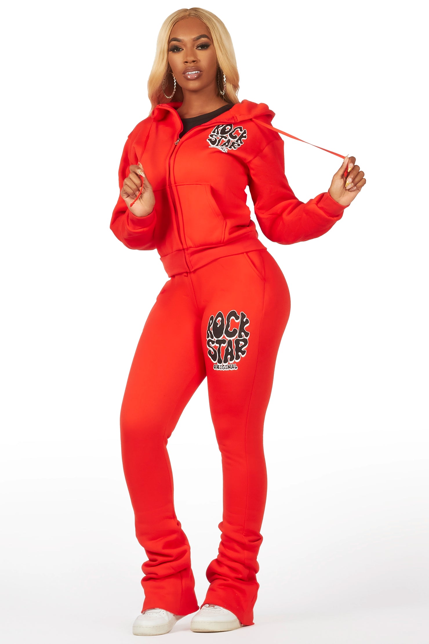 Teagan Bright Coral Zip Up Super Stacked Trackset