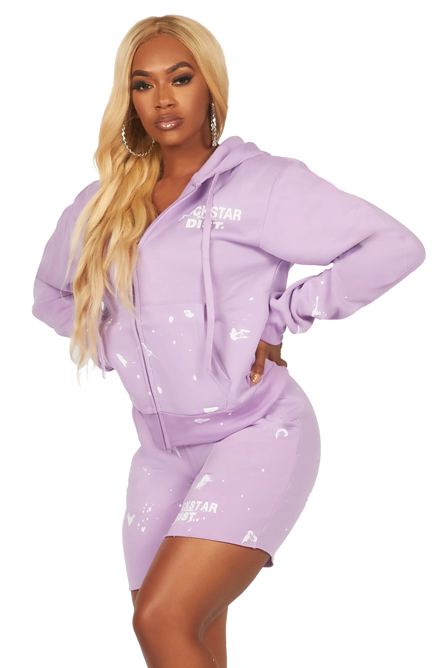 Kanesha Lavender Zip Up Short Set