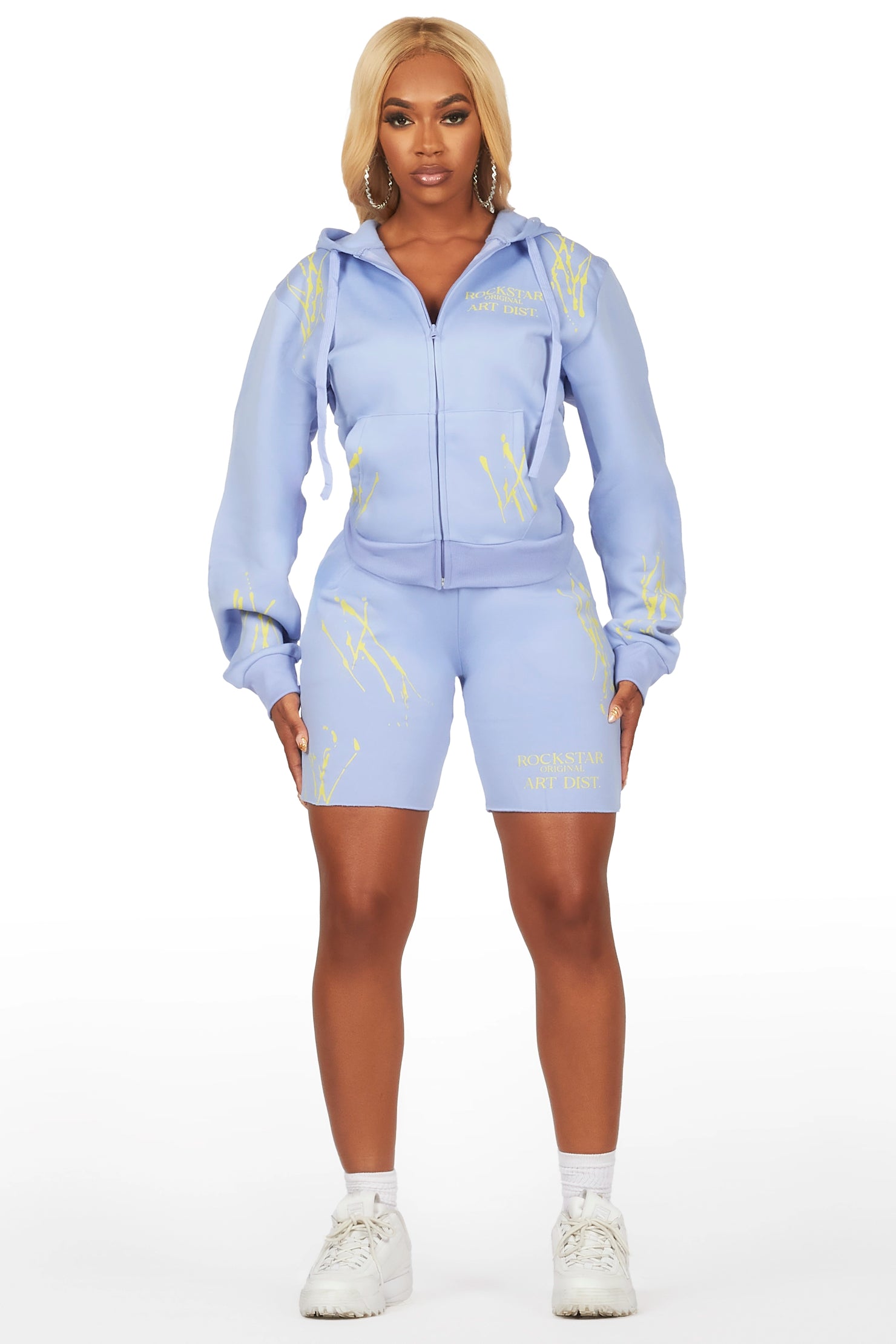 Destinee Periwinkle Zip Up Short Set