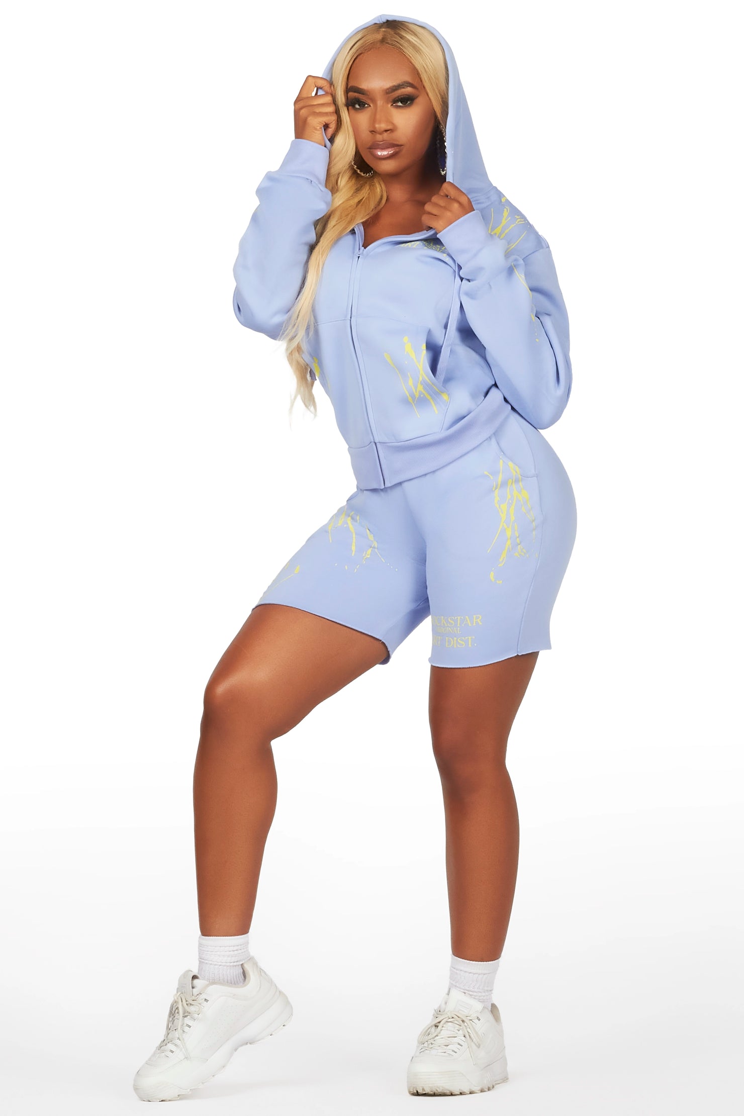 Destinee Periwinkle Zip Up Short Set