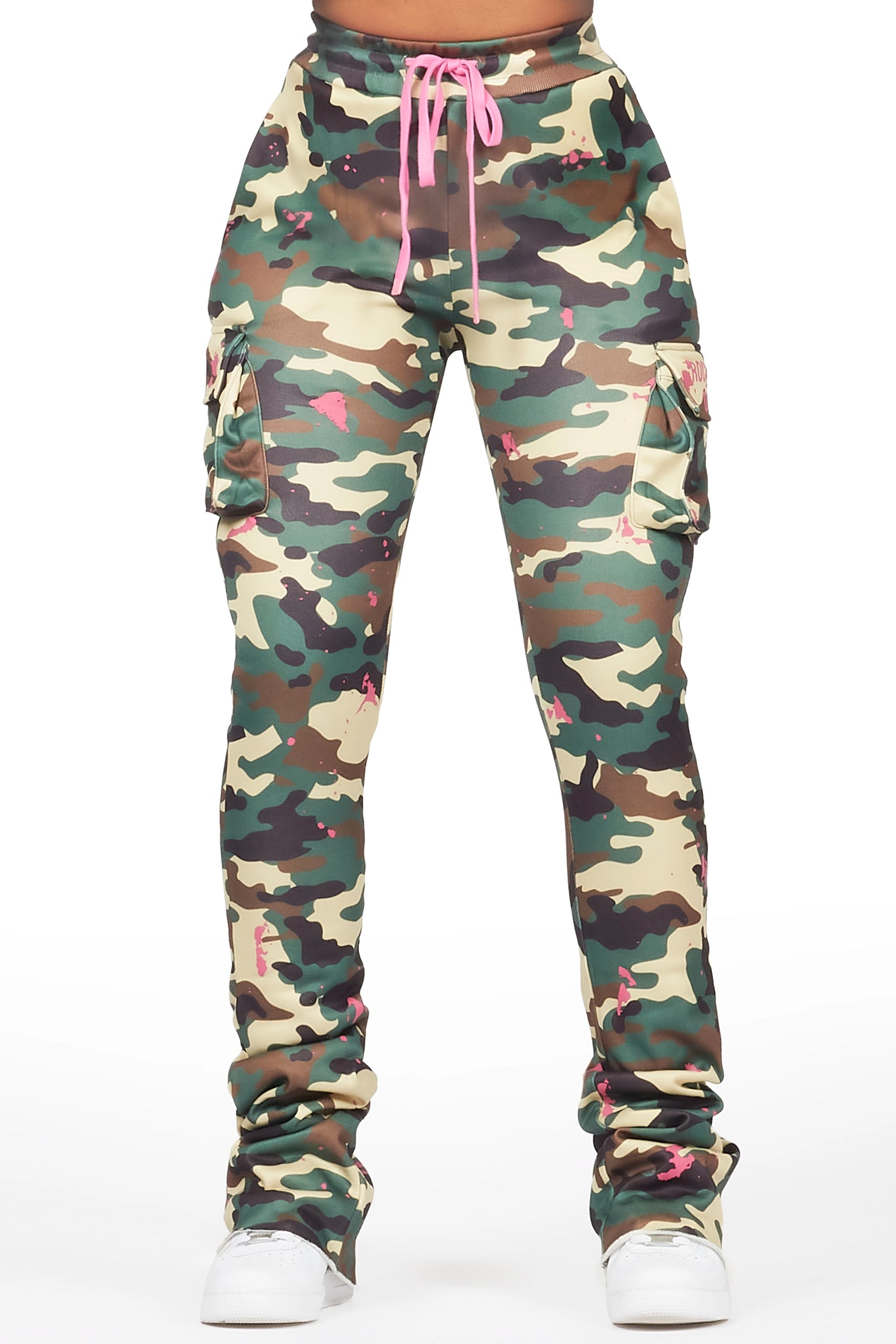 Lavenda Green Camo Cargo Stacked Track Pant