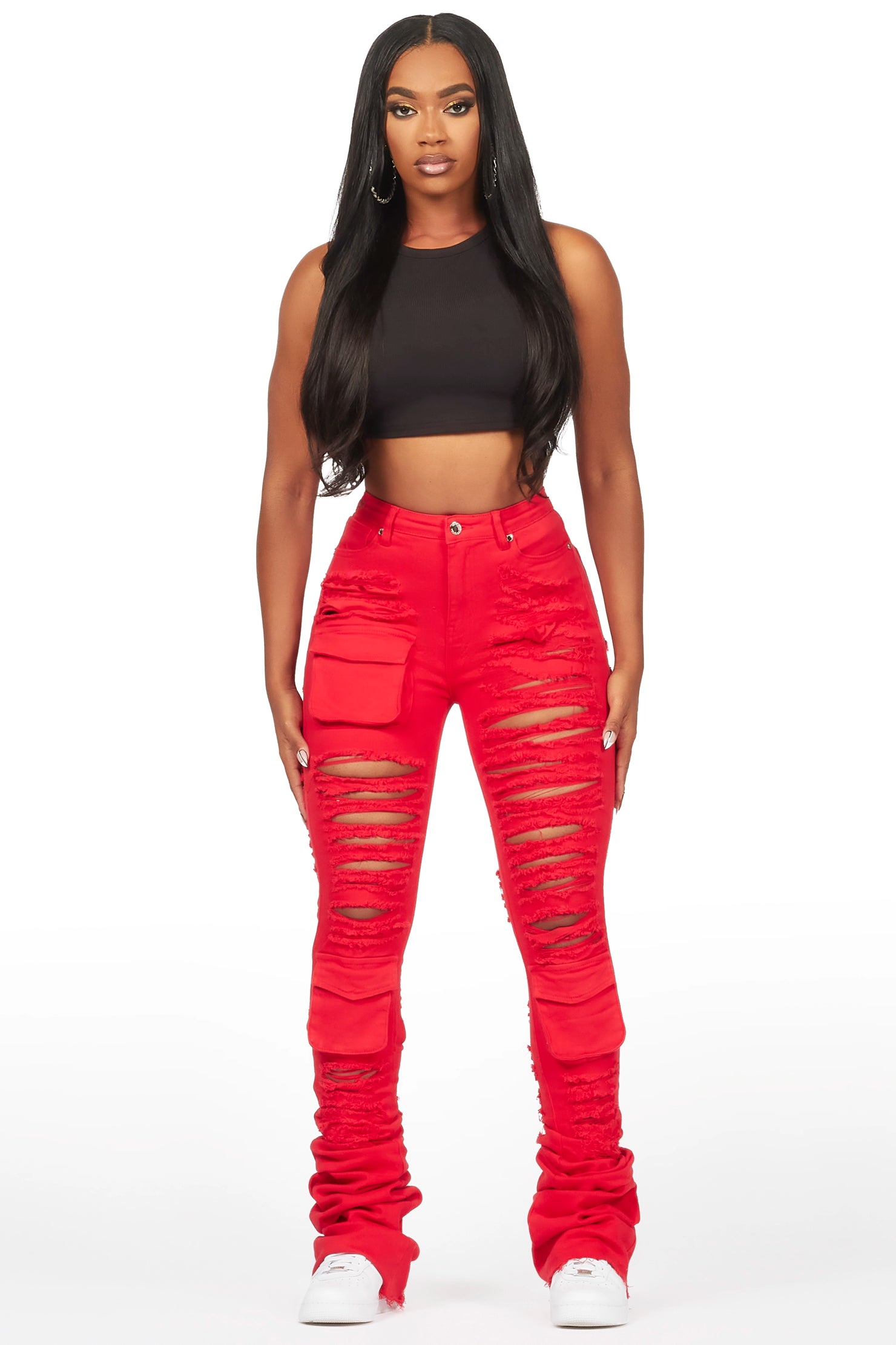 Capria Red Ultra Distressed Super Stacked Jean