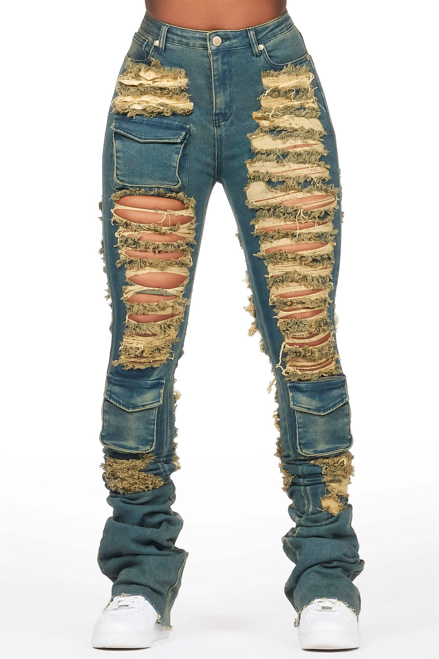 Capria Tinted Dirty Wash Ultra Distressed Super Stacked Jean