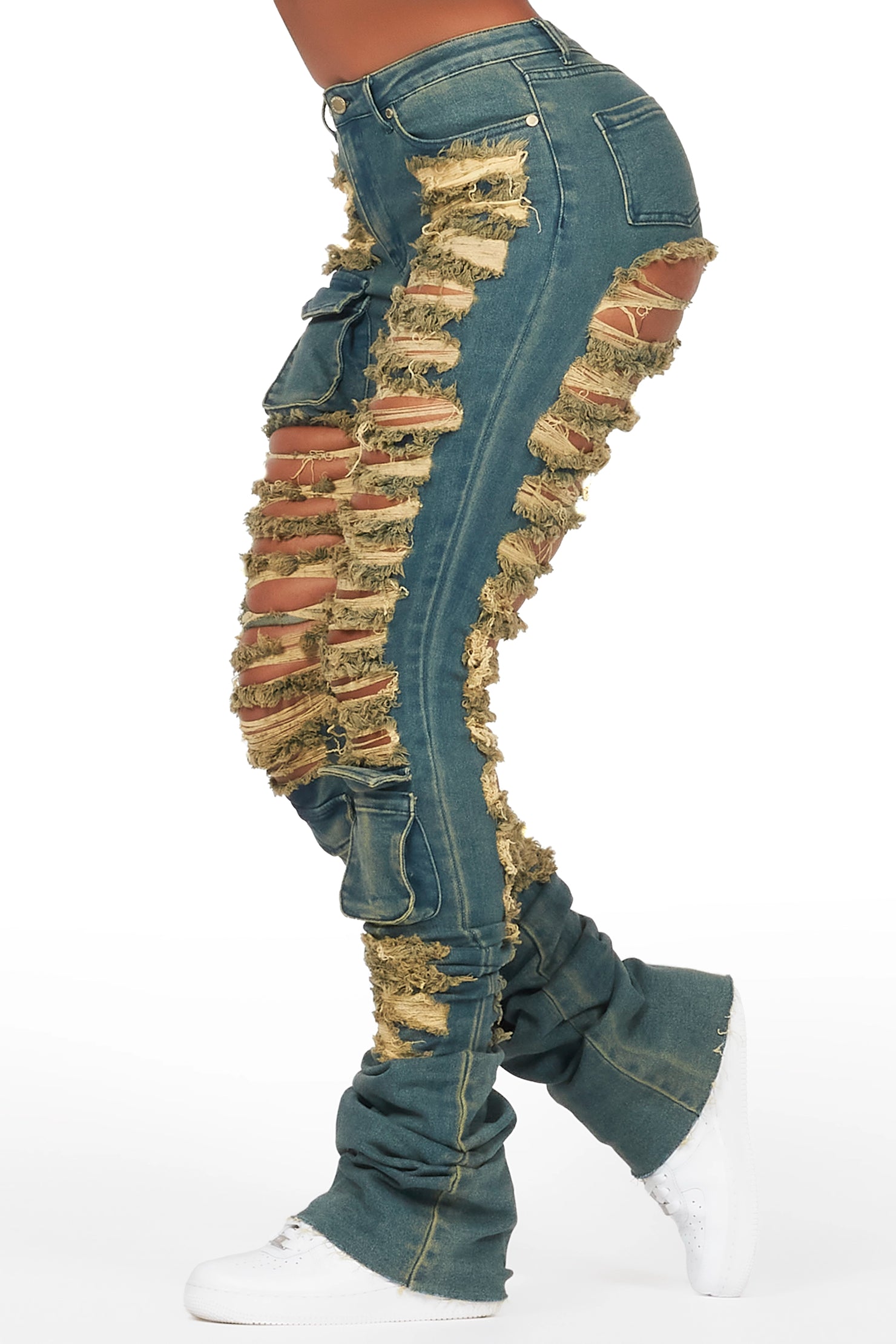 Capria Tinted Dirty Wash Ultra Distressed Super Stacked Jean