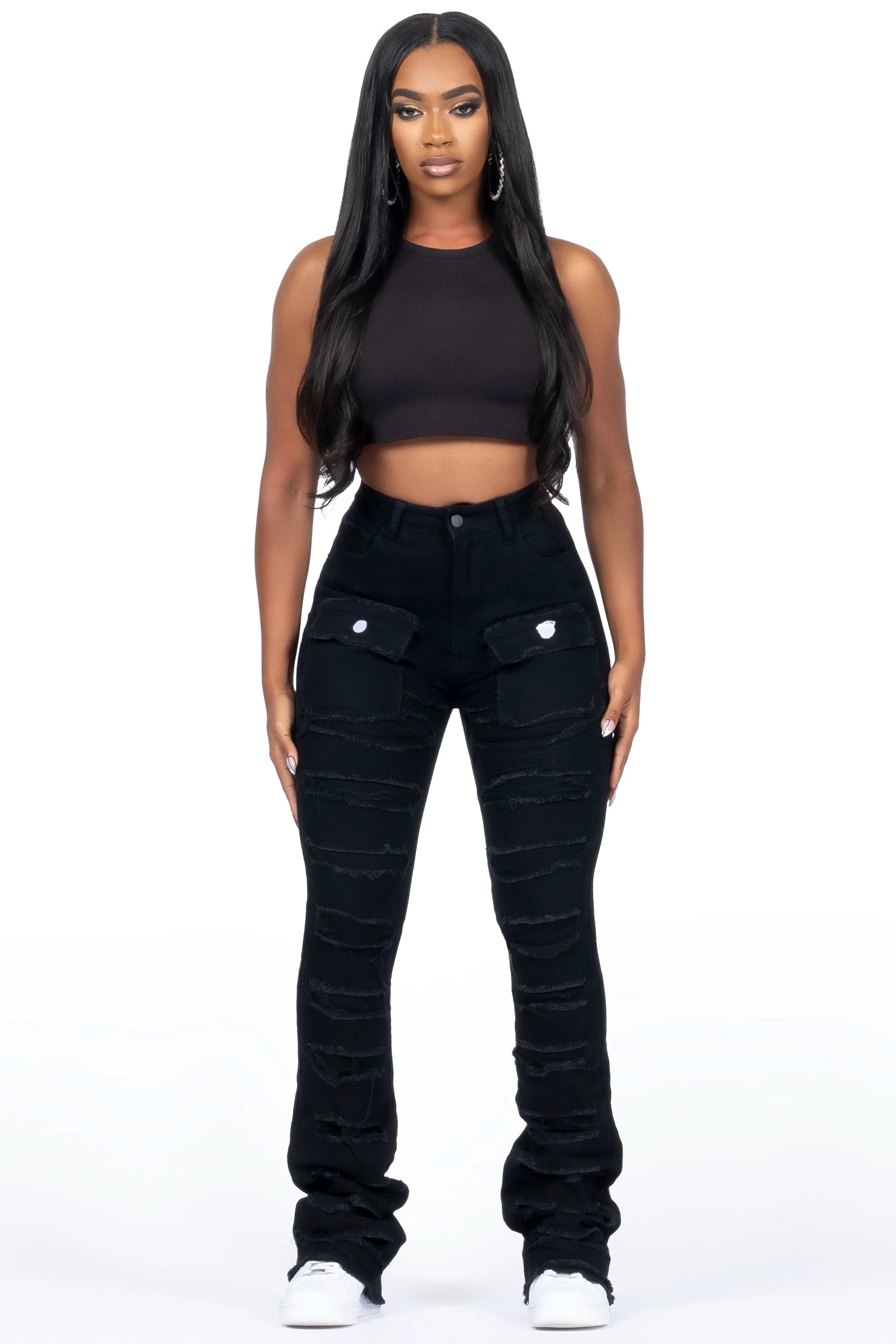 Tonea Black Stacked Flare Jean