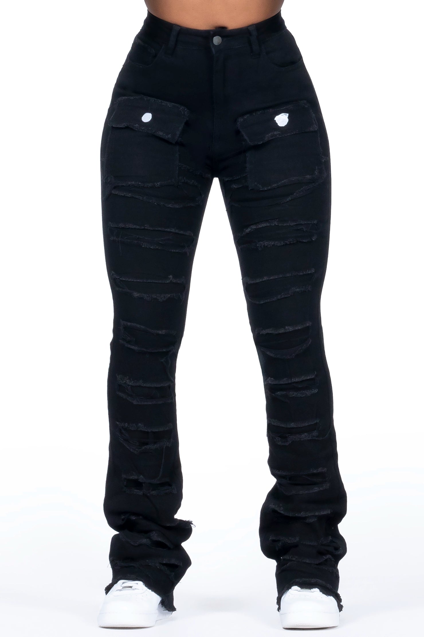 Tonea Black Stacked Flare Jean