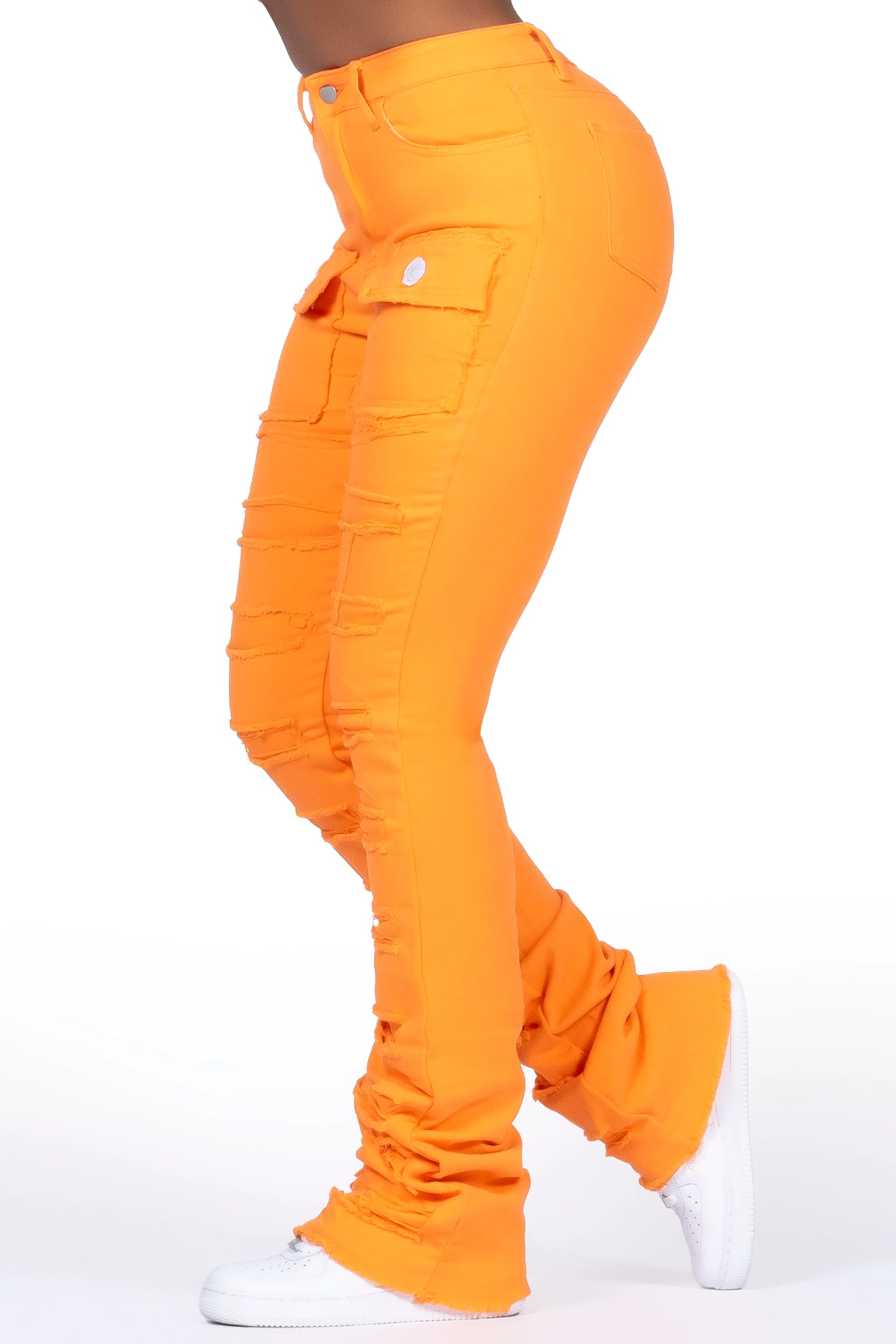 Tonea Orange Stacked Flare Jean