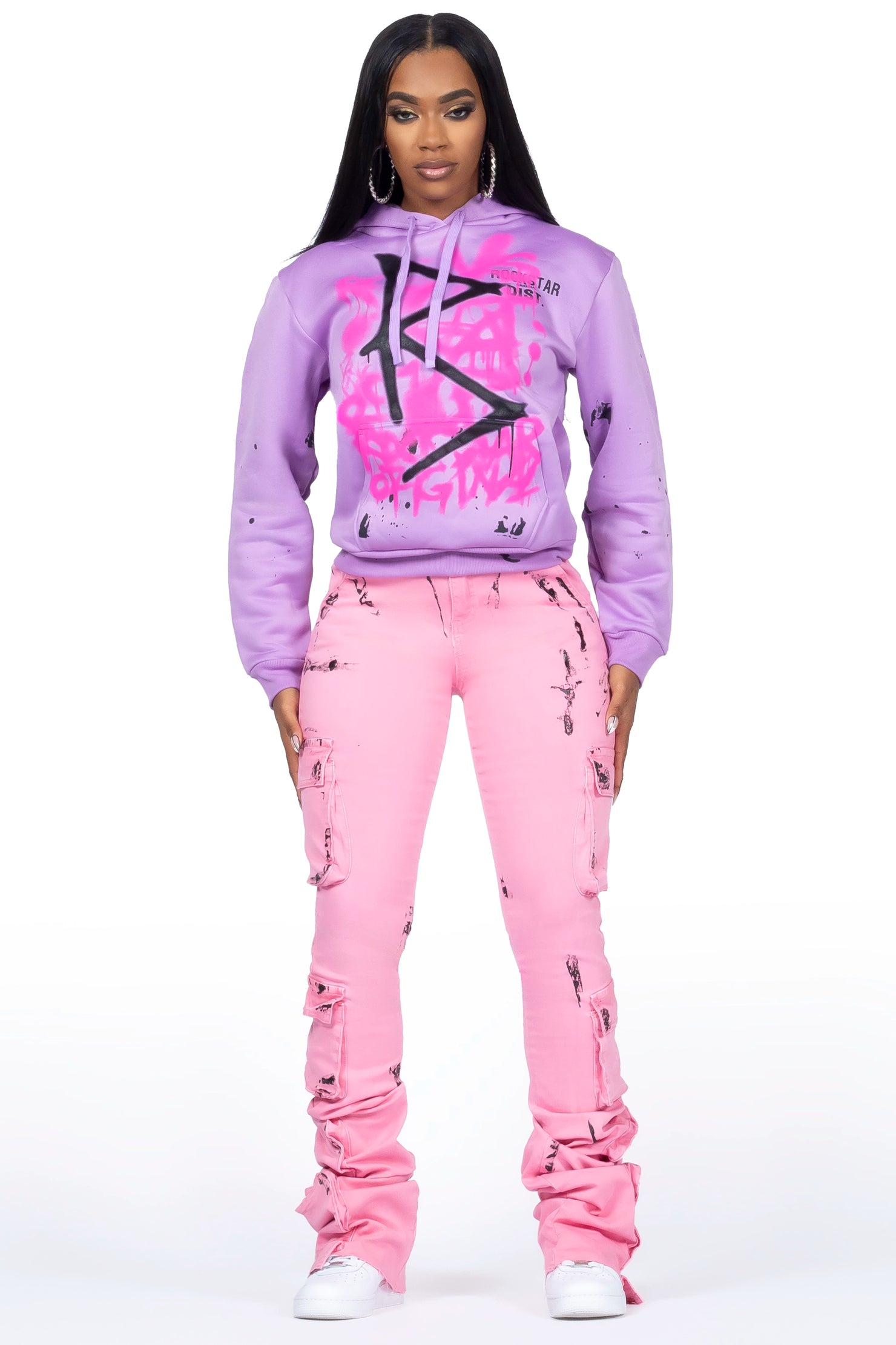 Deandra Lavender/Pink Hoodie/Super Stacked Jean Set