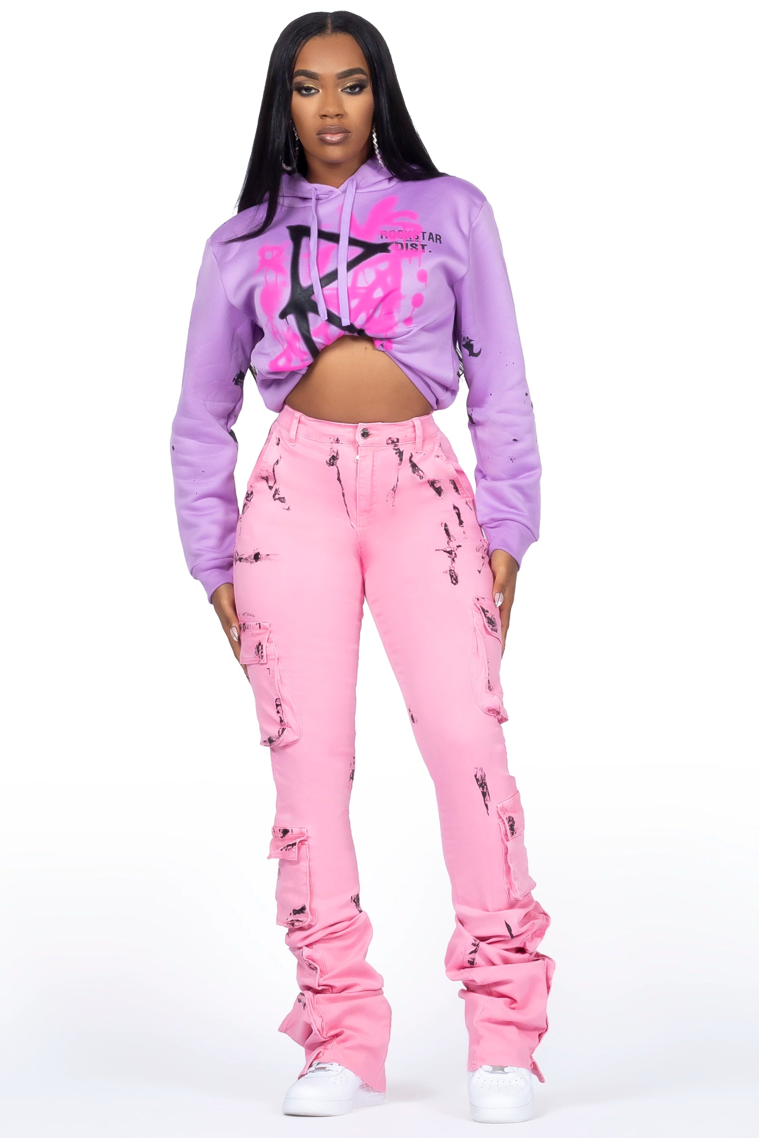 Deandra Lavender/Pink Hoodie/Super Stacked Jean Set