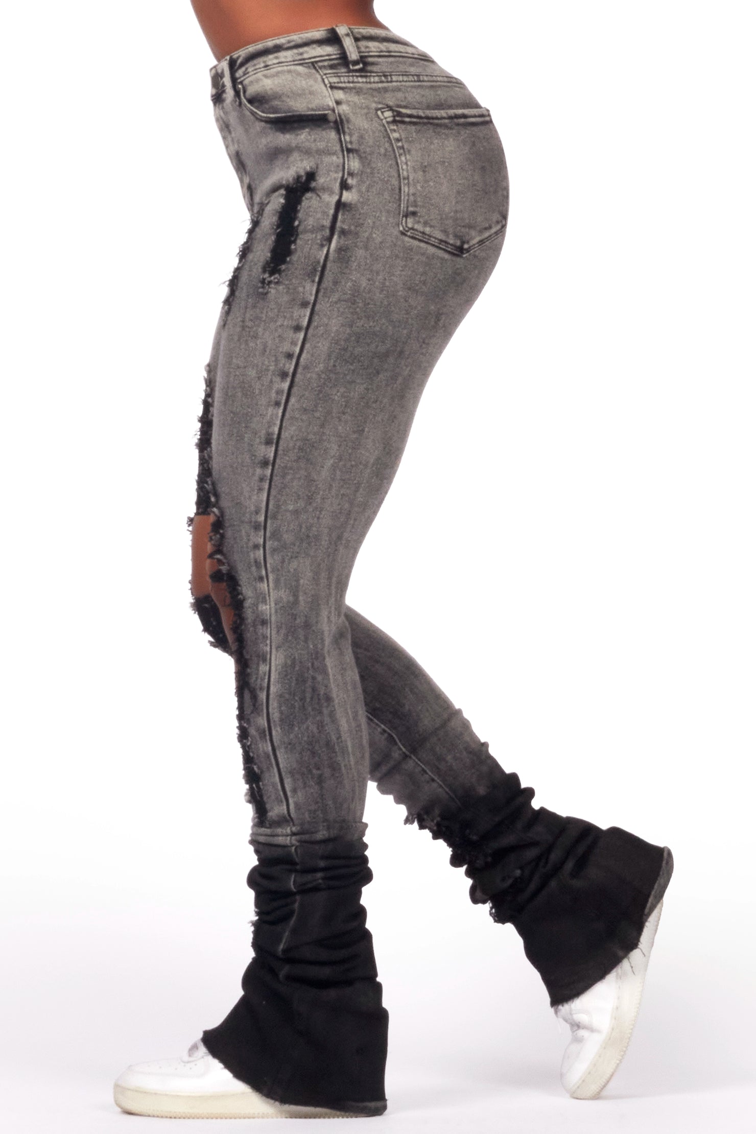 Shyanna Black Wash Distressed Super Stacked Jean