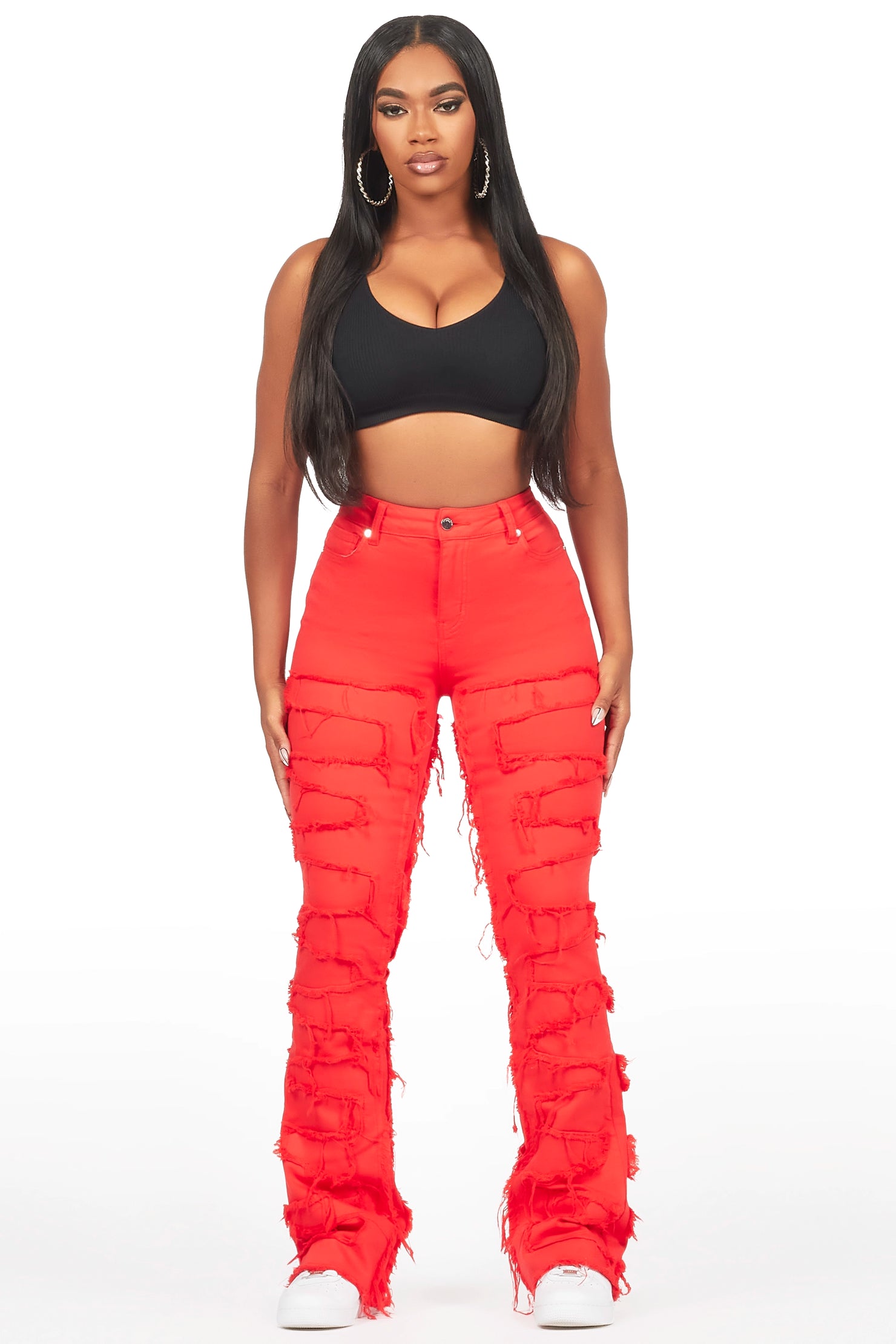 Zariyah Red Stacked Flare Jean