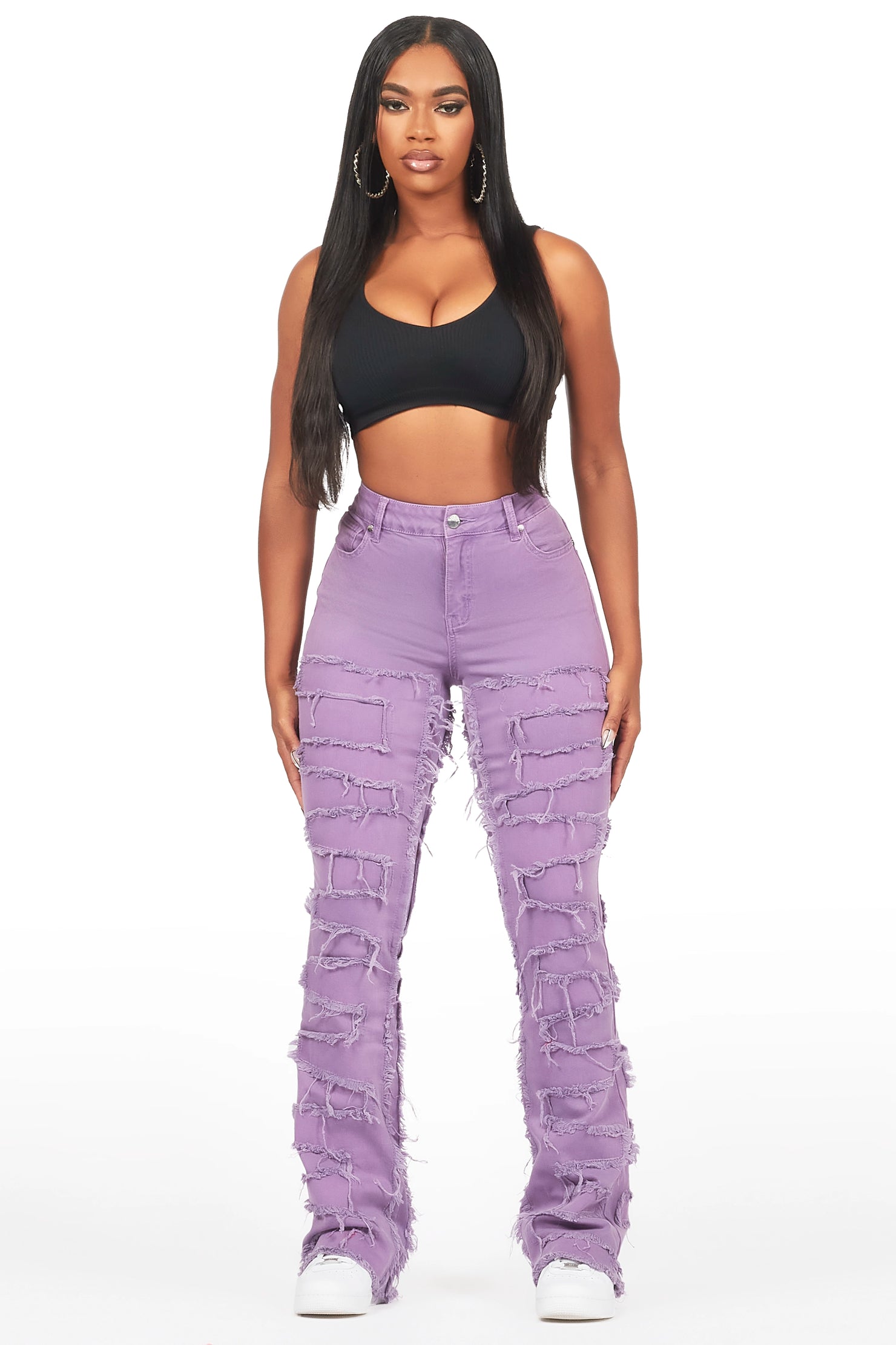 Zariyah Purple Stacked Flare Jean