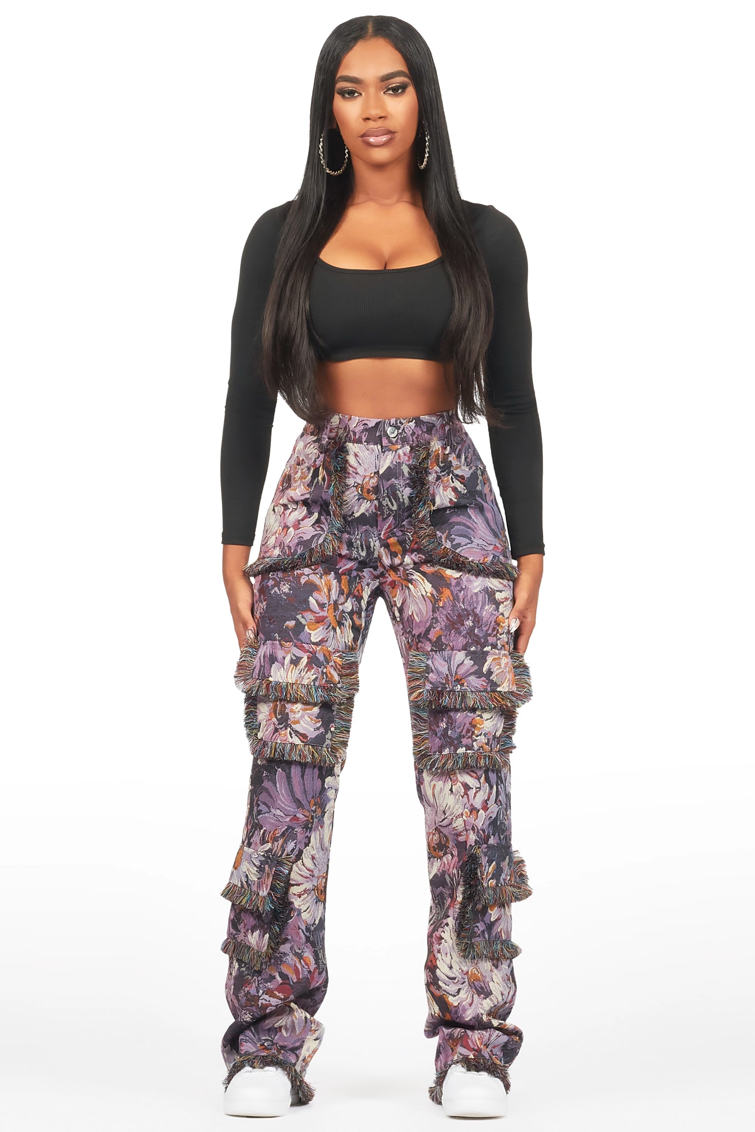 Takecia Purple Tapestry Stacked Pant