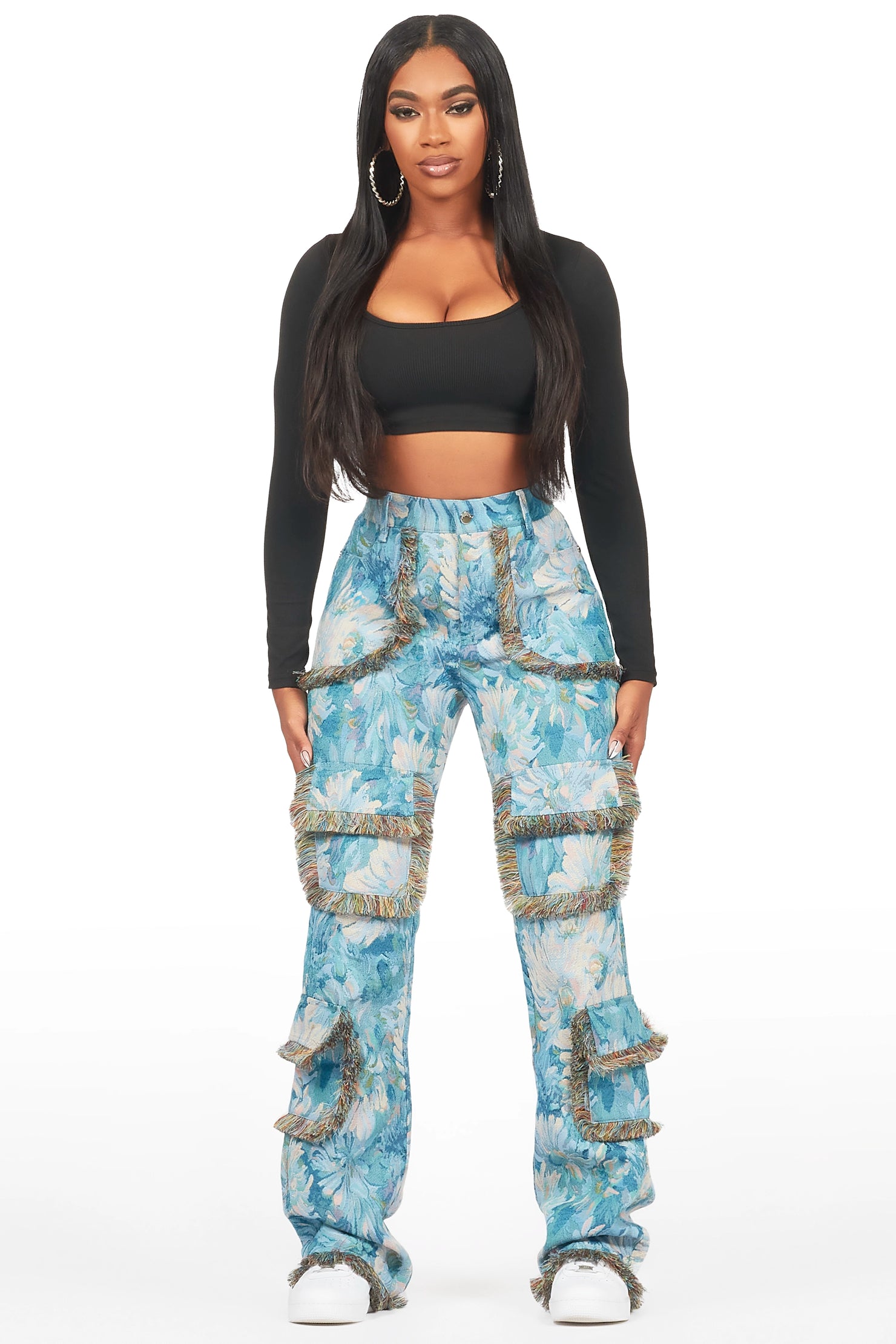 Takecia Blue Tapestry Stacked Pant