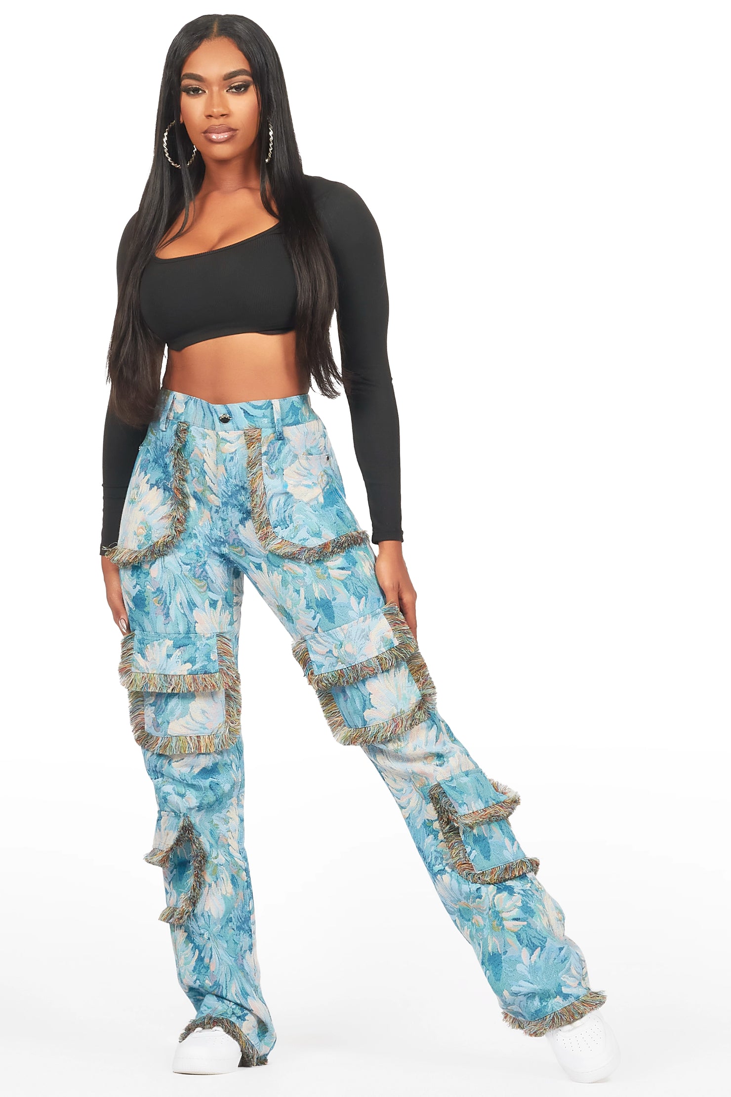 Takecia Blue Tapestry Stacked Pant