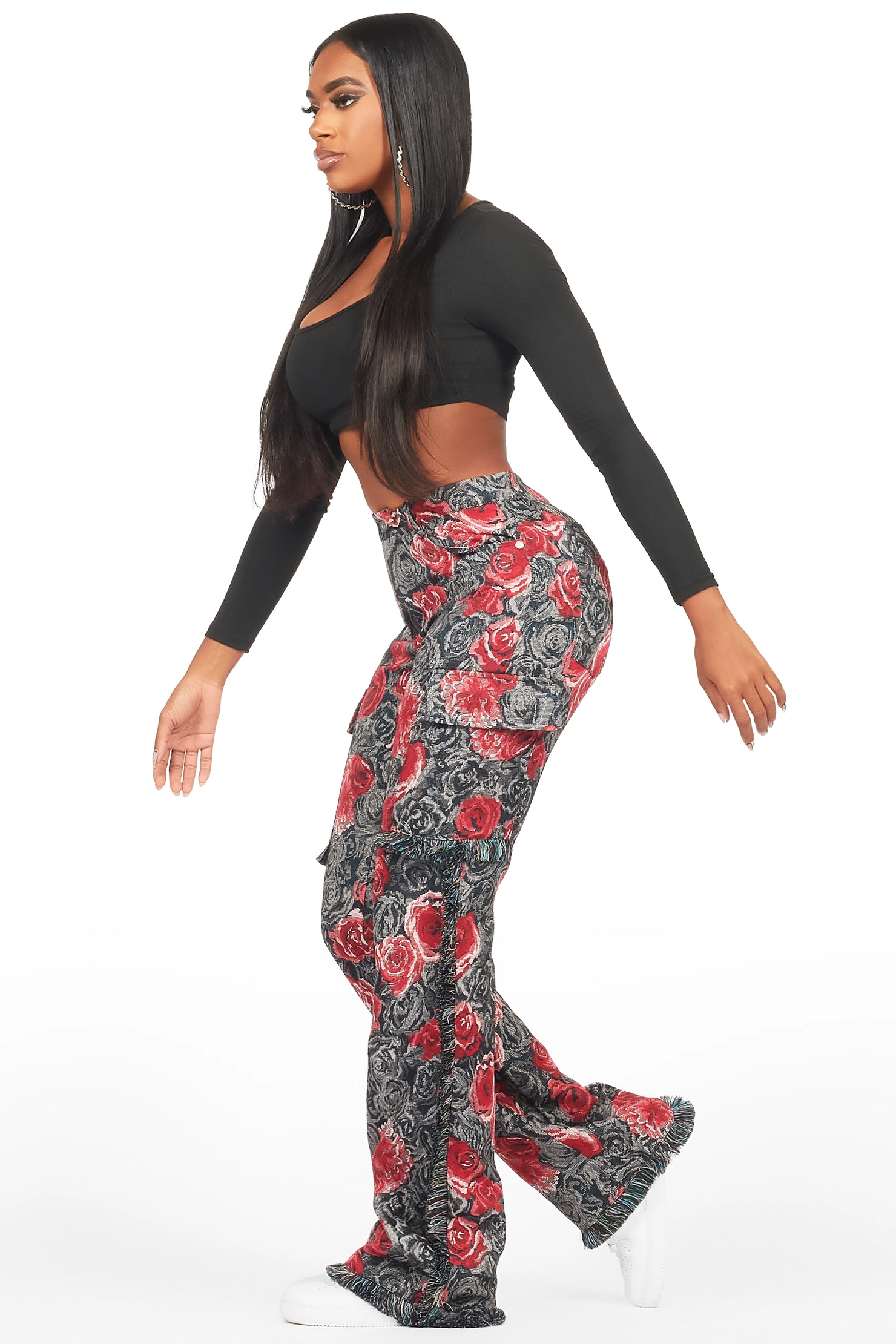 Darresha Black/Red Floral Tapestry Stacked Pant