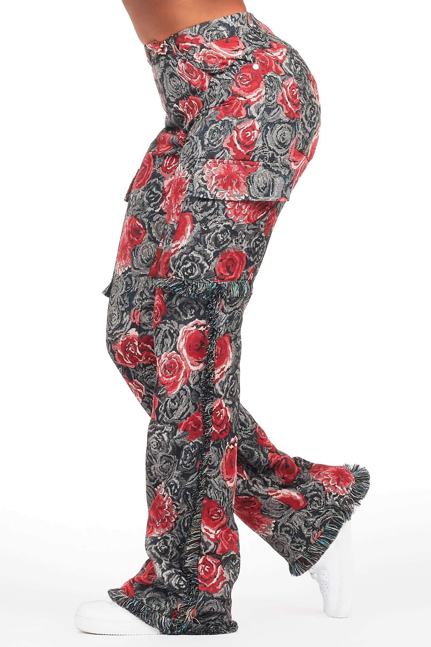 Darresha Black/Red Floral Tapestry Stacked Pant