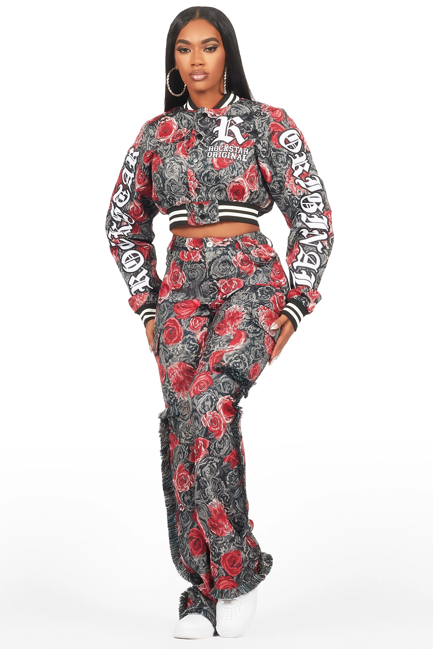 Darresha Black/Red Floral Tapestry Stacked Pant