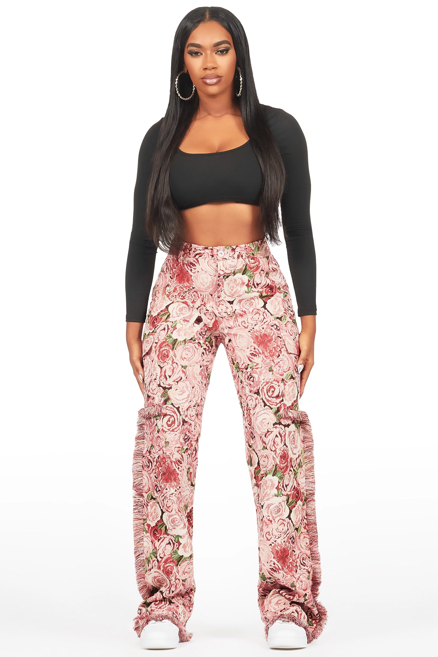 Darresha Pink Floral Tapestry Stacked Pant