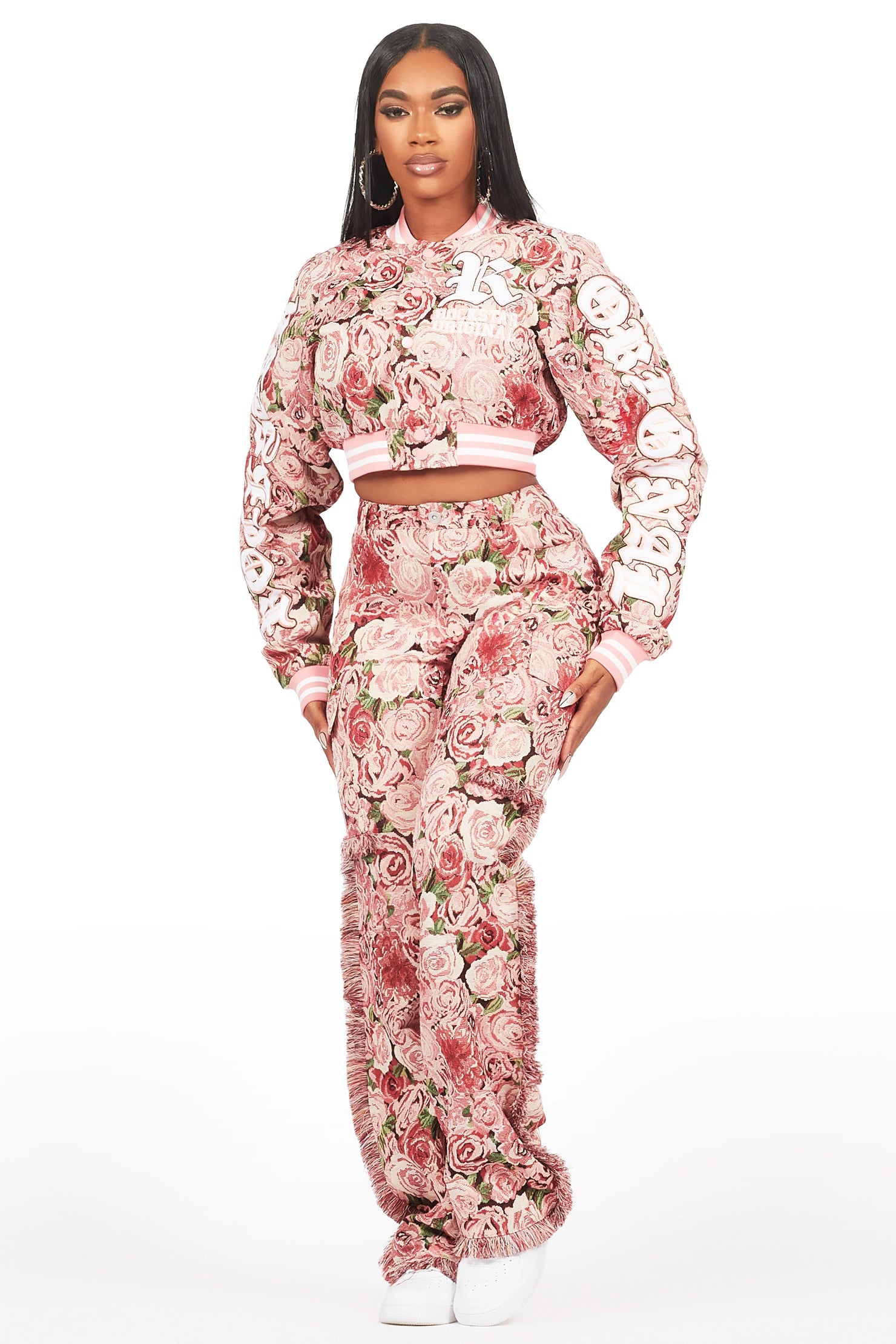 Darresha Pink Floral Tapestry Stacked Pant