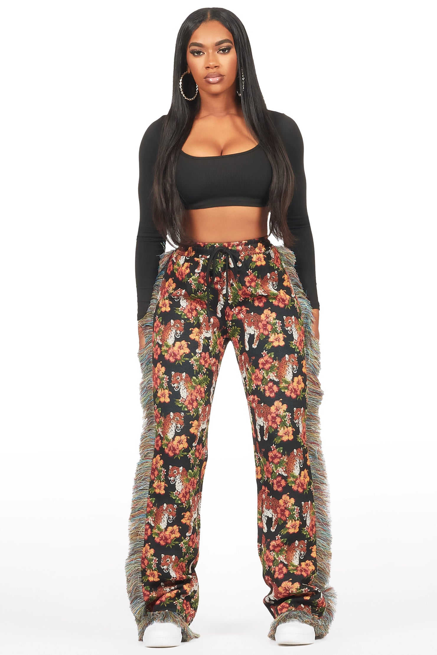 Alexsia Black Tapestry Stacked Pant