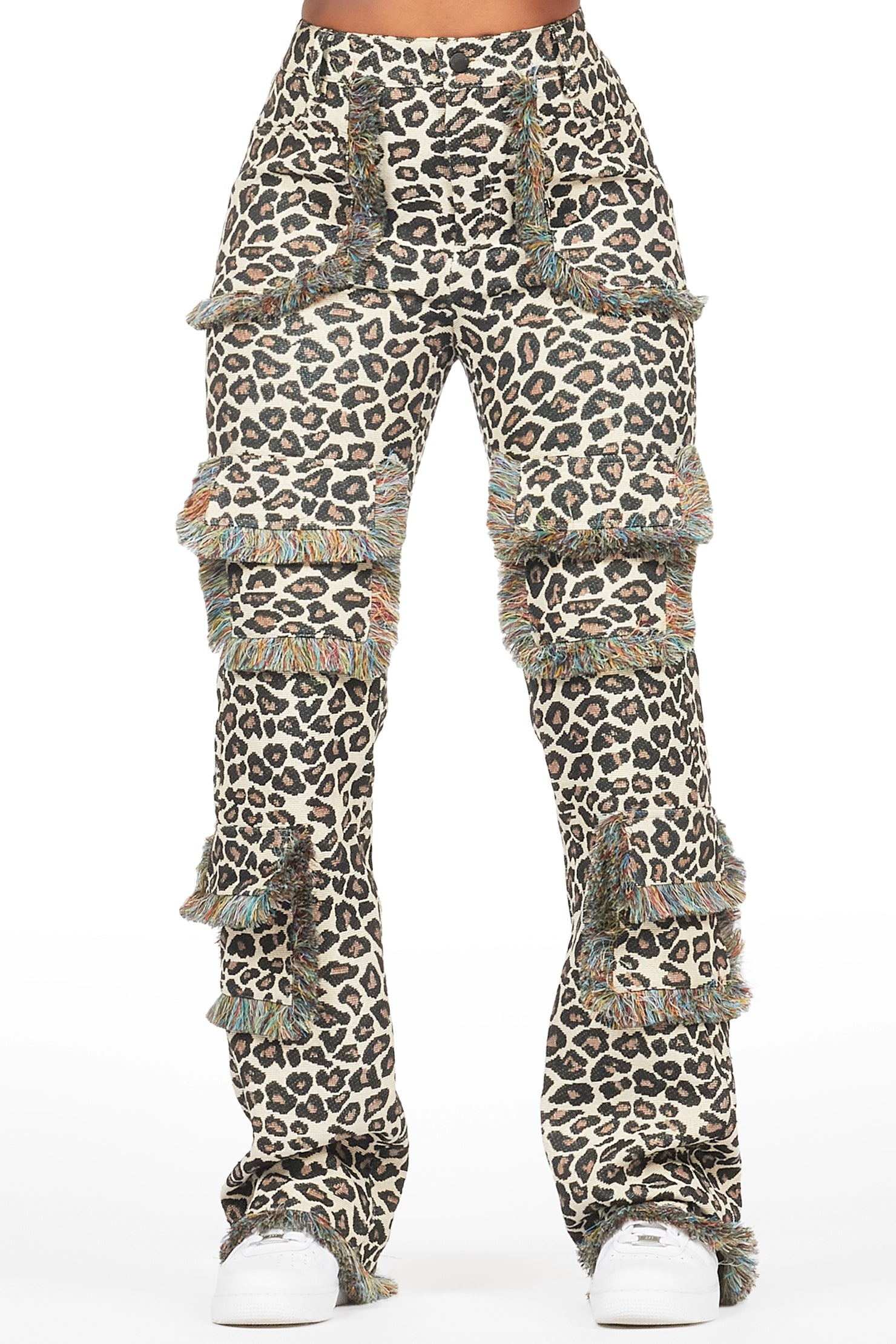 Jelissa Beige Cheetah Tapestry Stacked Pant