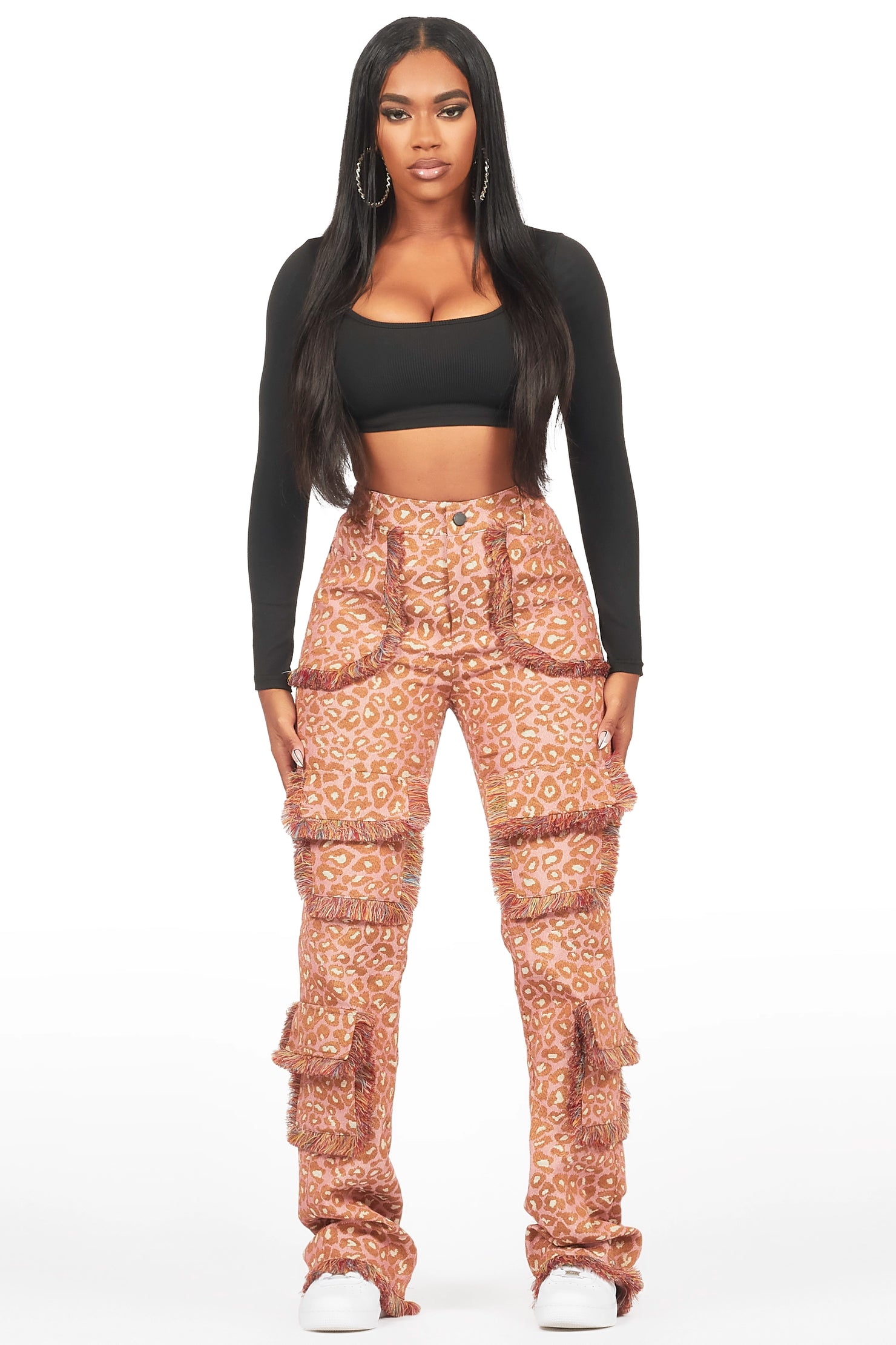 Jelissa Pink Cheetah Tapestry Stacked Pant