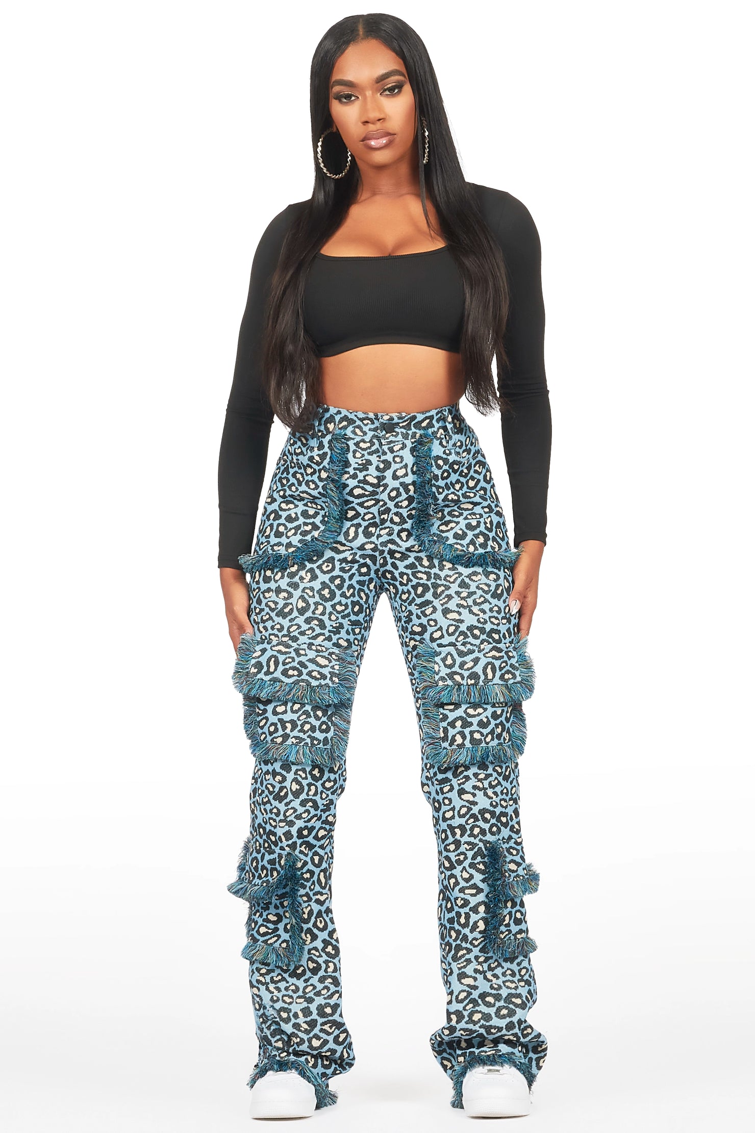 Jelissa Blue Cheetah Tapestry Stacked Pant