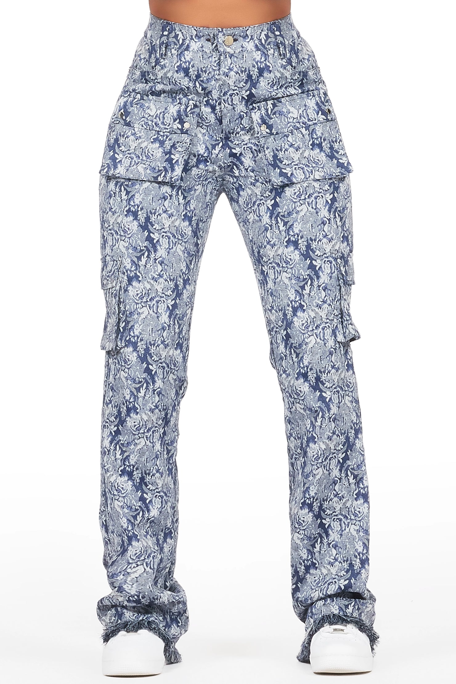 Viviane Blue Floral Tapestry Stacked Pant