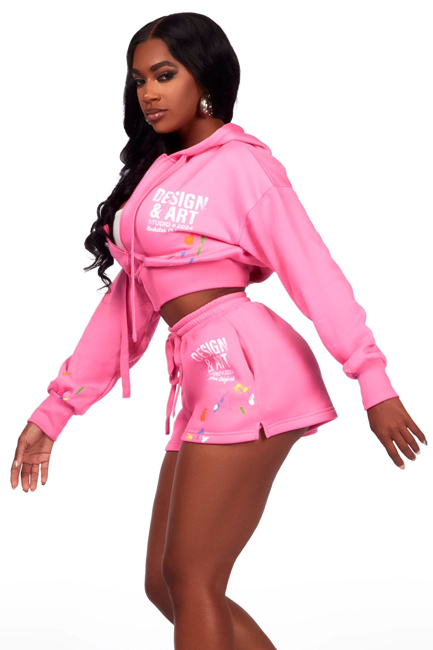 Kristiane Bubblegum Pink Zip Up Short Set