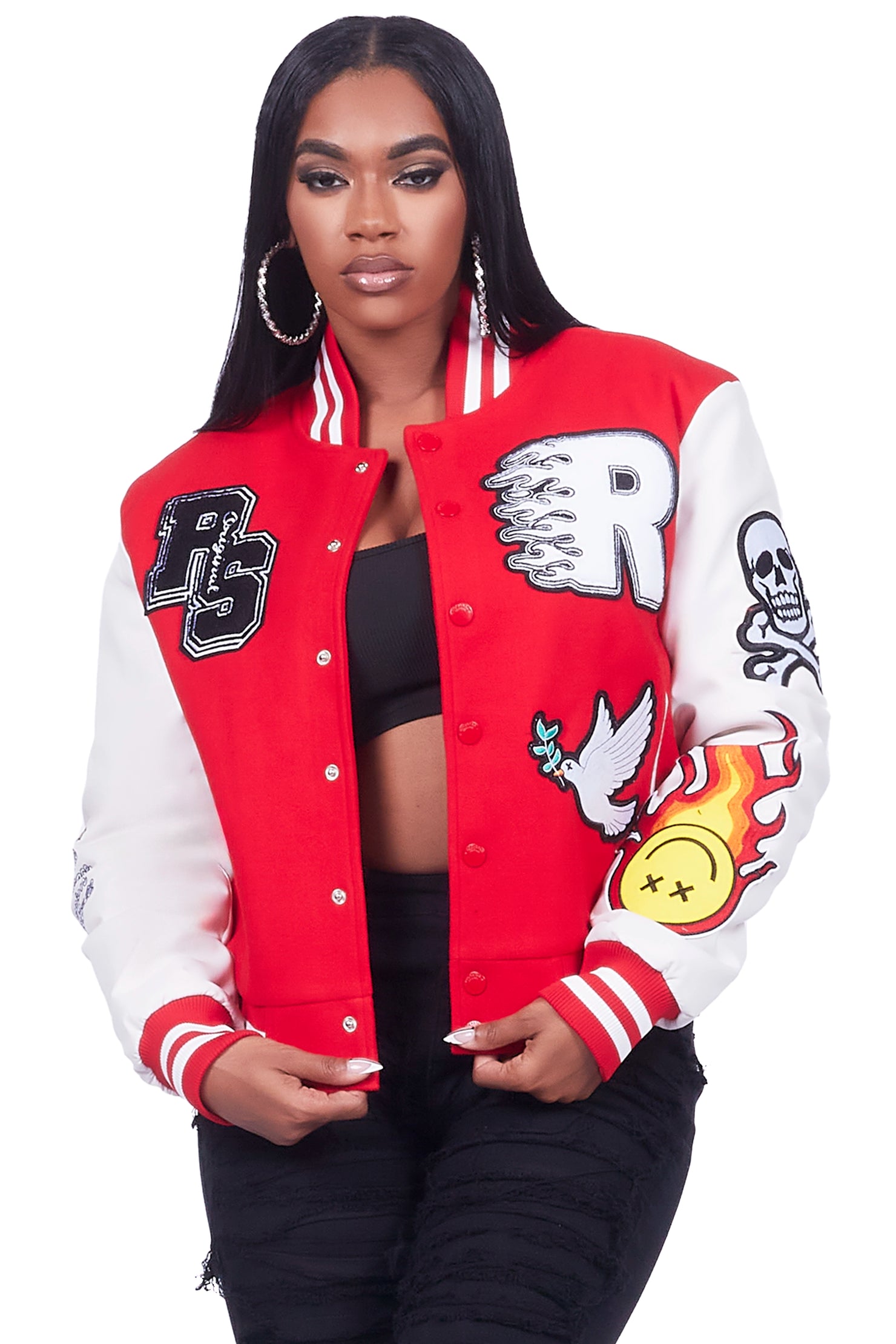 Aniya Red Oversized Varsity Jacket