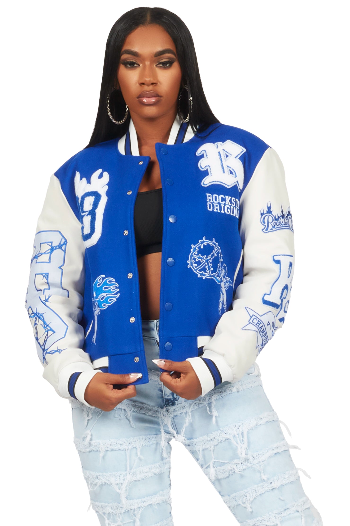 Sharray Royal Blue Oversized Varsity Jacket