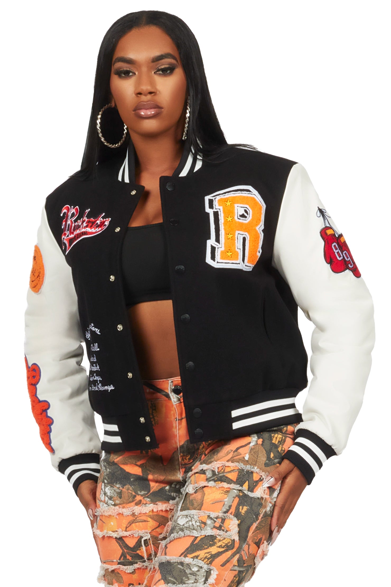 Rosalind Black Oversized Varsity Jacket