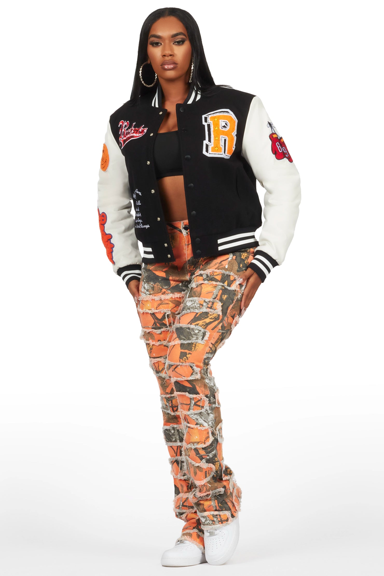 Zariyah Orange Tree Camo Stacked Flare Jean