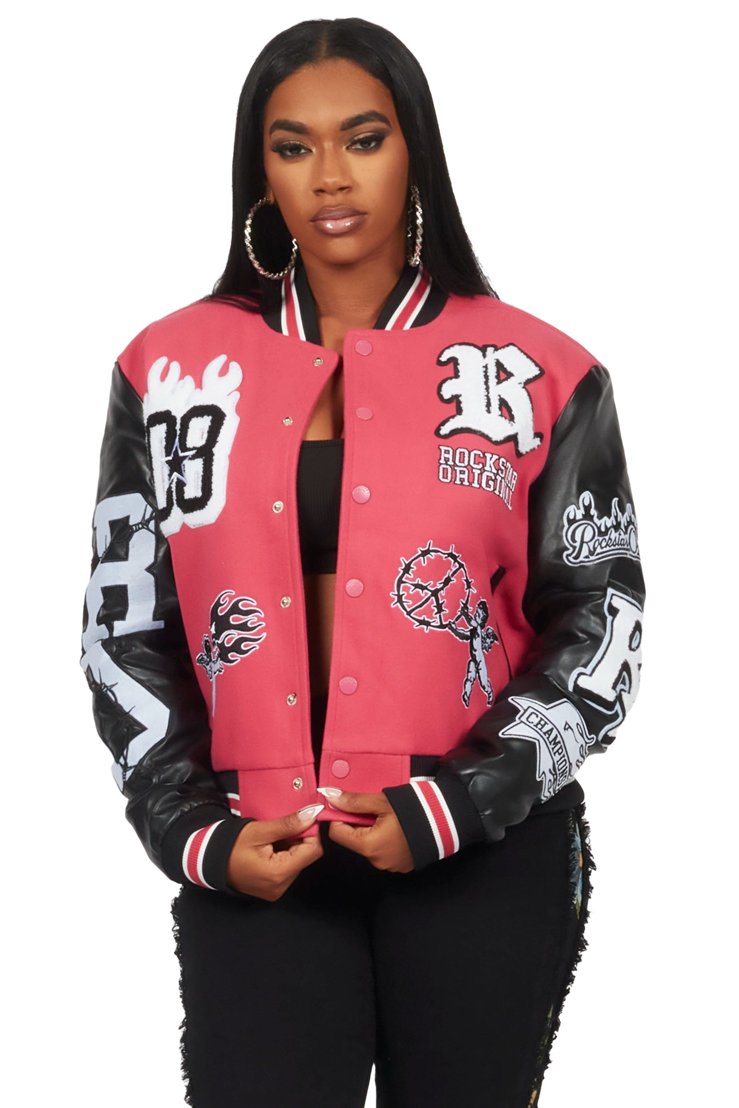 Sharray Fuchsia Oversized Varsity Jacket