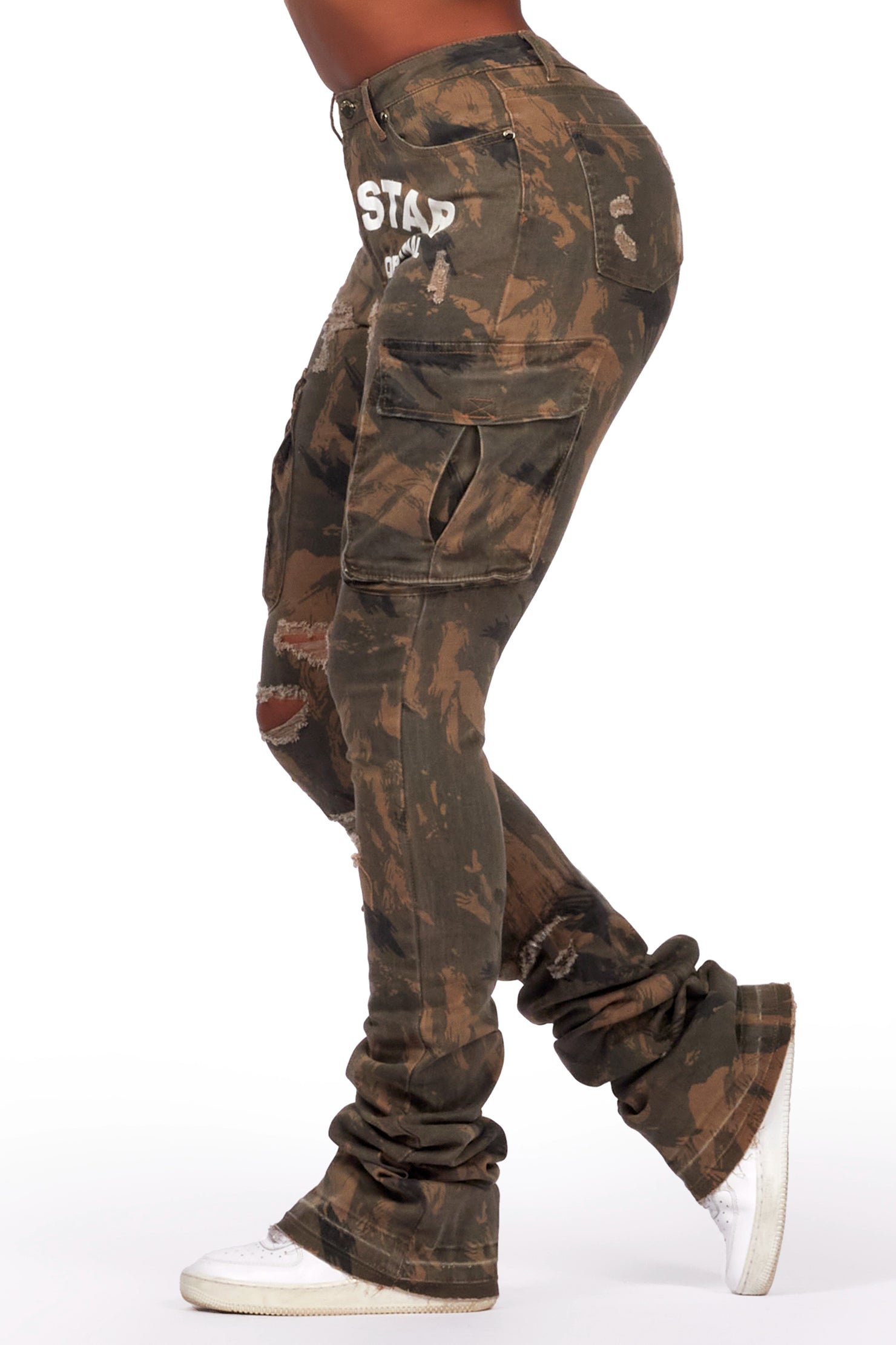 Catrina Green Camo Super Stacked Jean