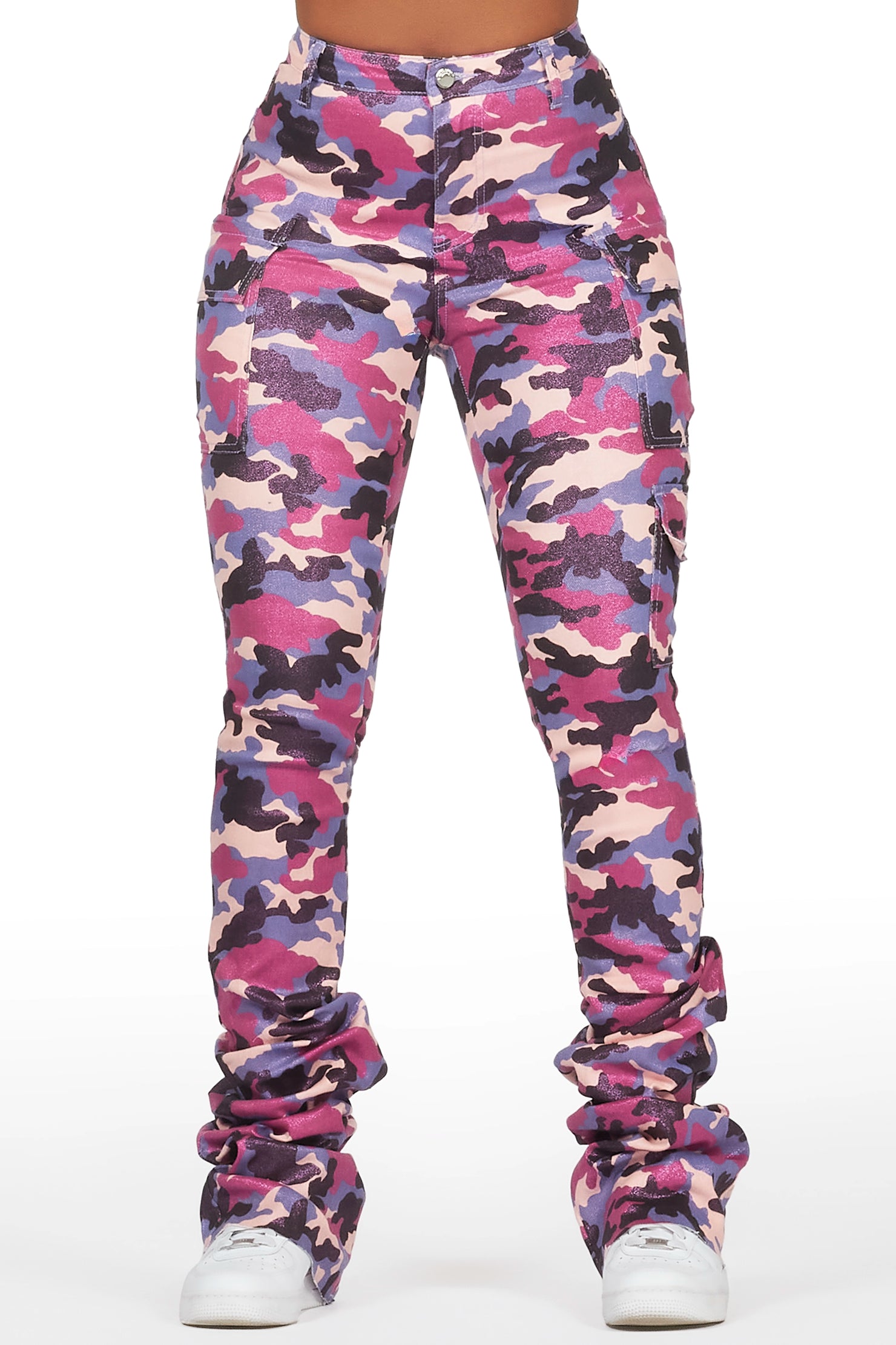 Alaysha Purple Camo Cargo Super Stacked PU Pant