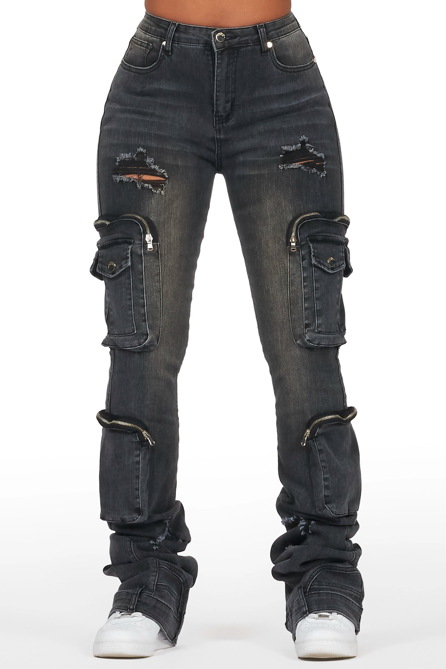 Alisson Grey Wash Cargo Super Stacked Jean