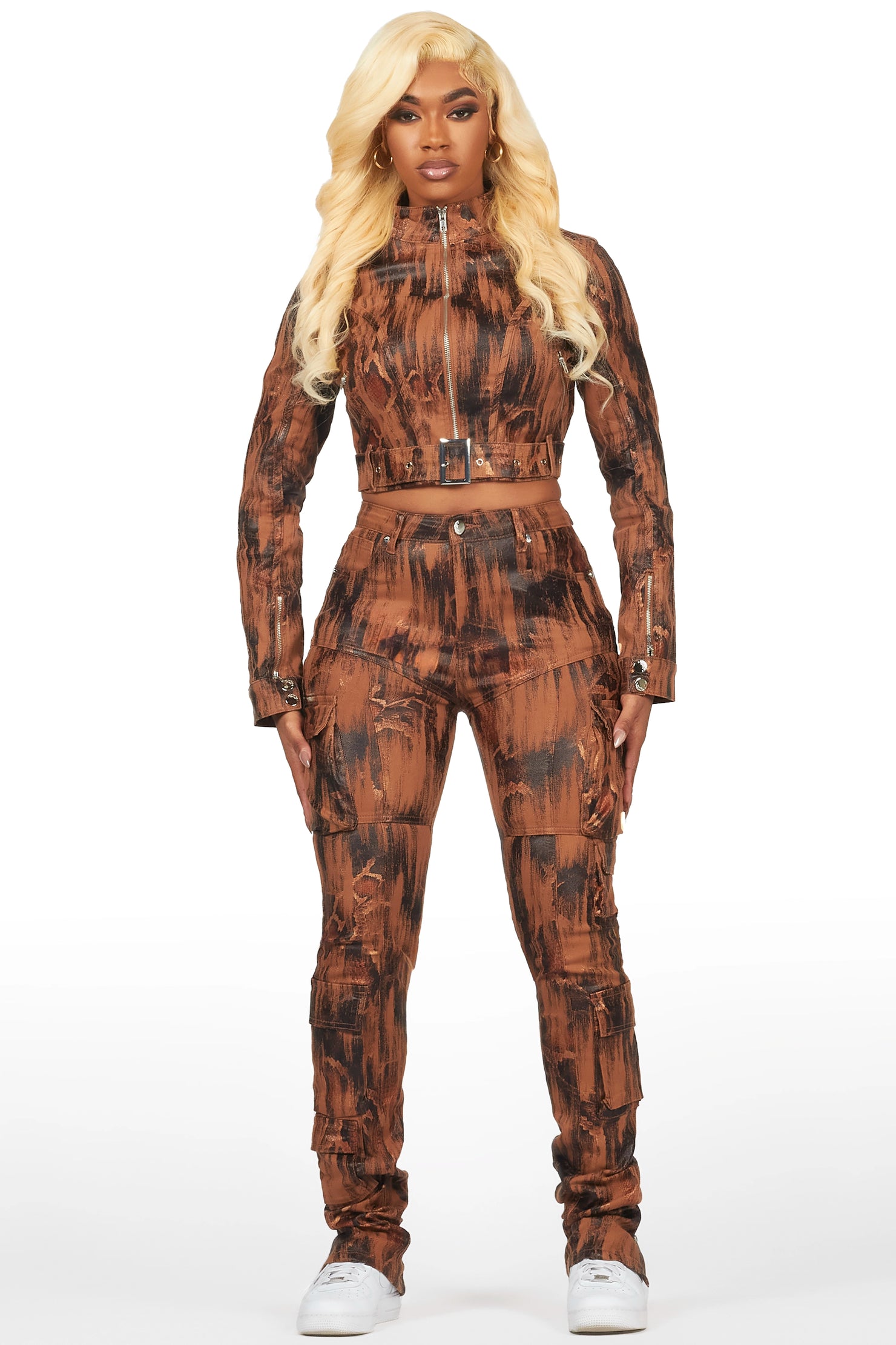 Nakedra Brown Snakeskin Skinny Stacked PU Pant