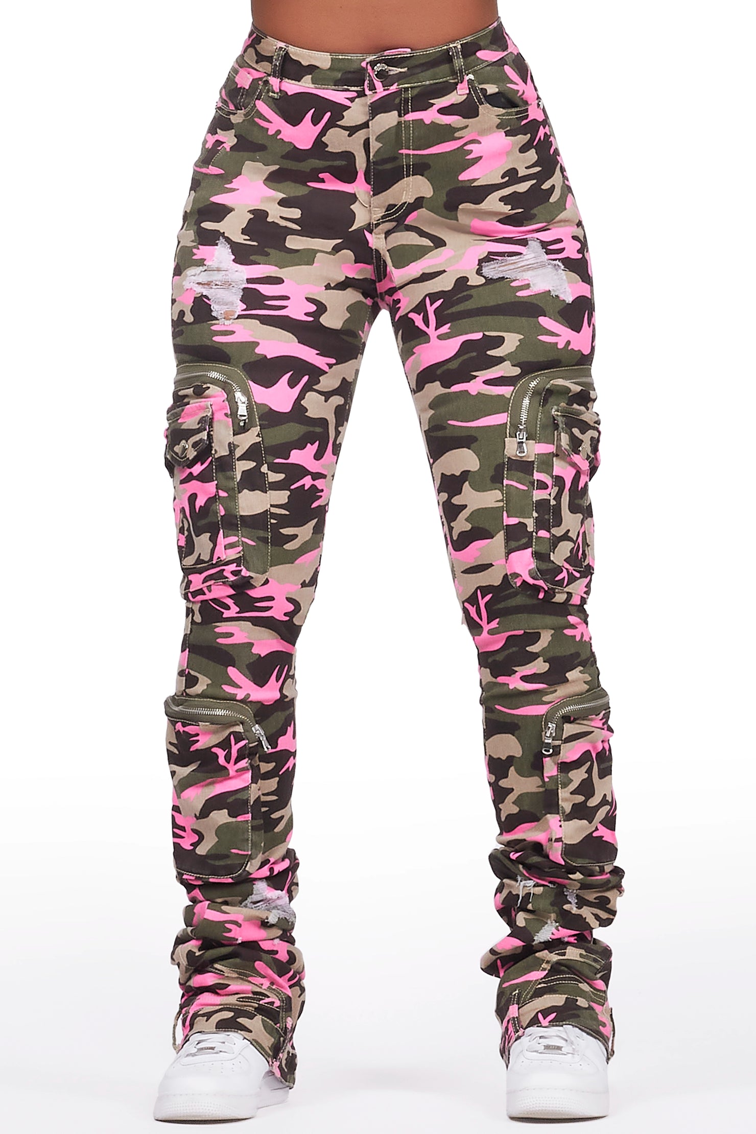 Alisson Green/Pink Camo Cargo Super Stacked Jean