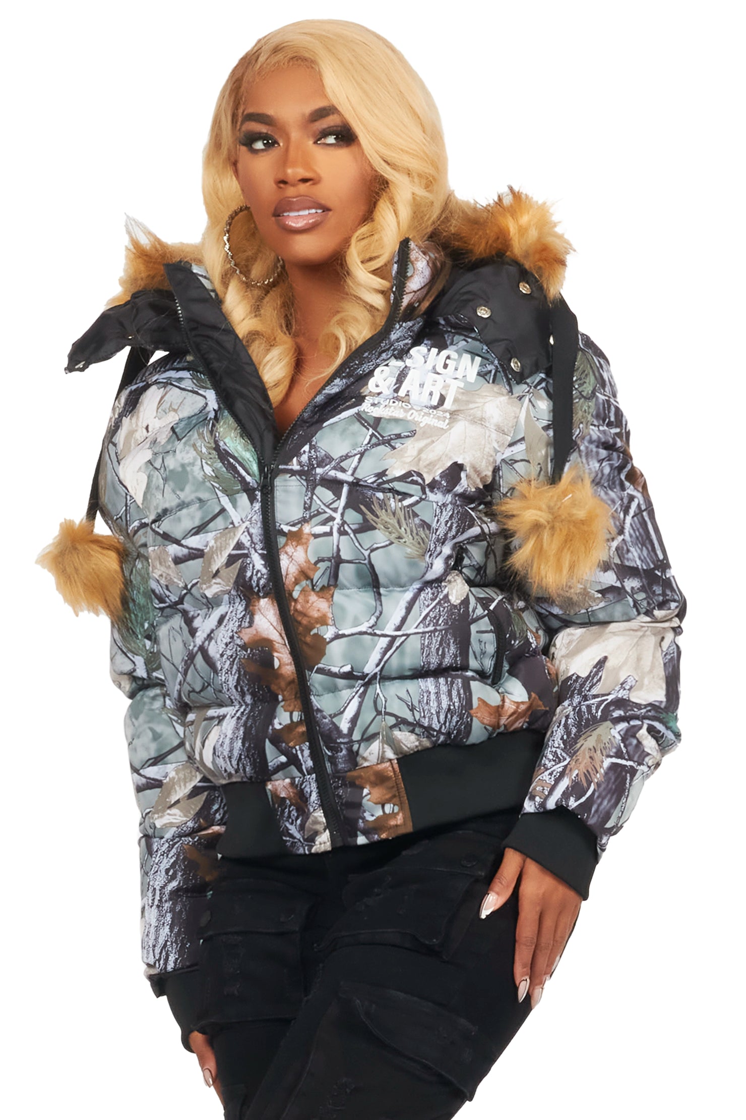 Benita Grey Tree Camo Puffer Jacket