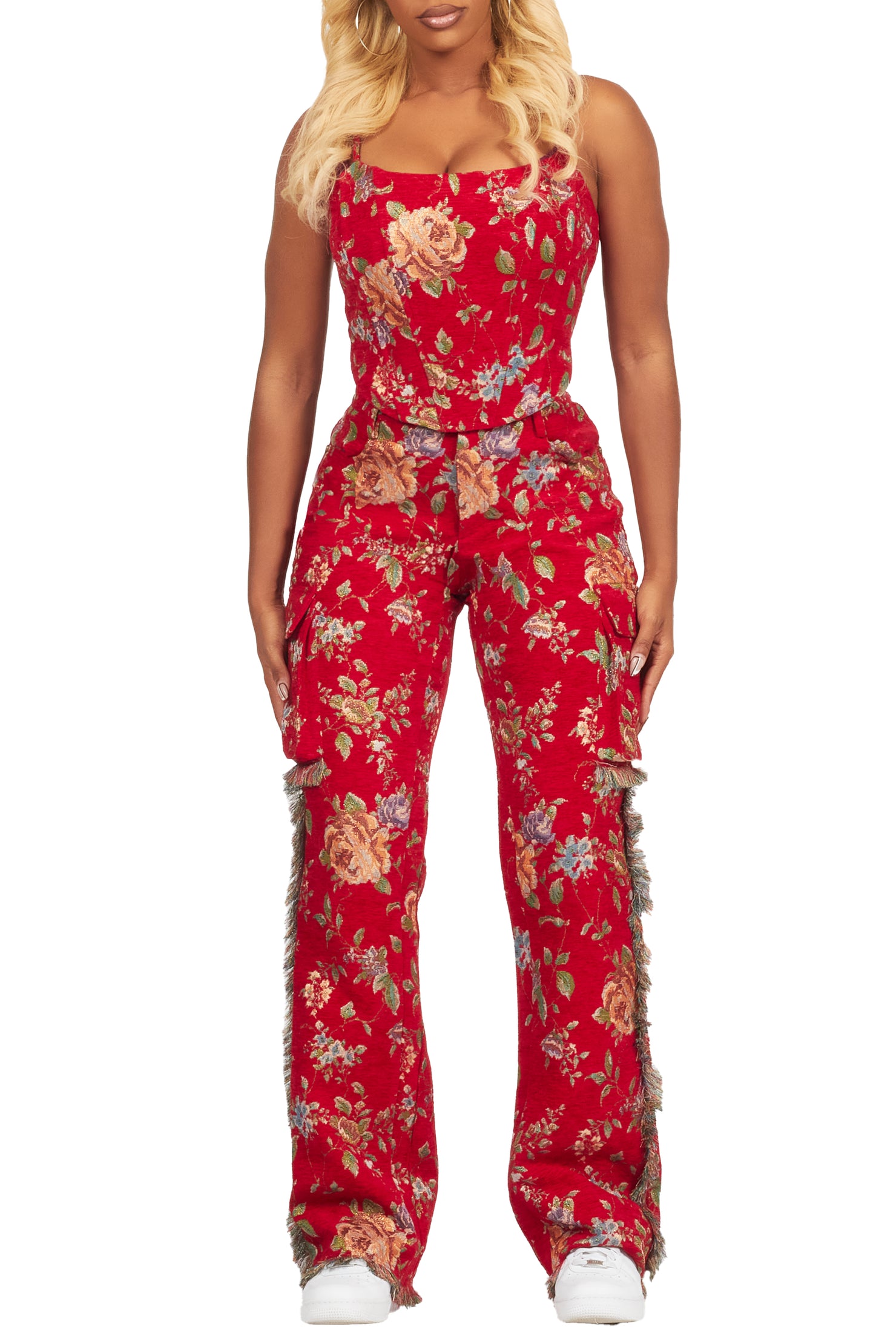 Marionna Red Tapestry Stacked Pant