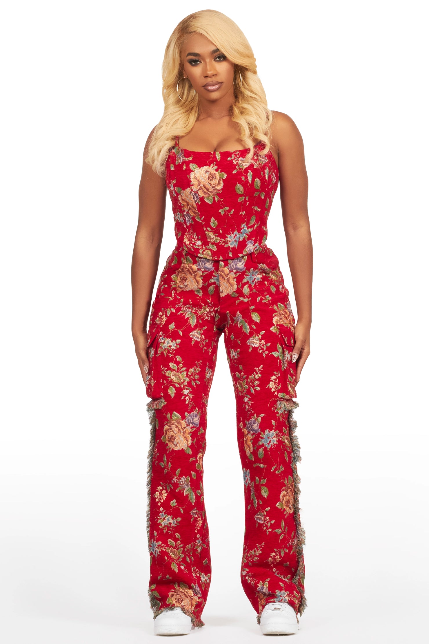 Marionna Red Tapestry Stacked Pant