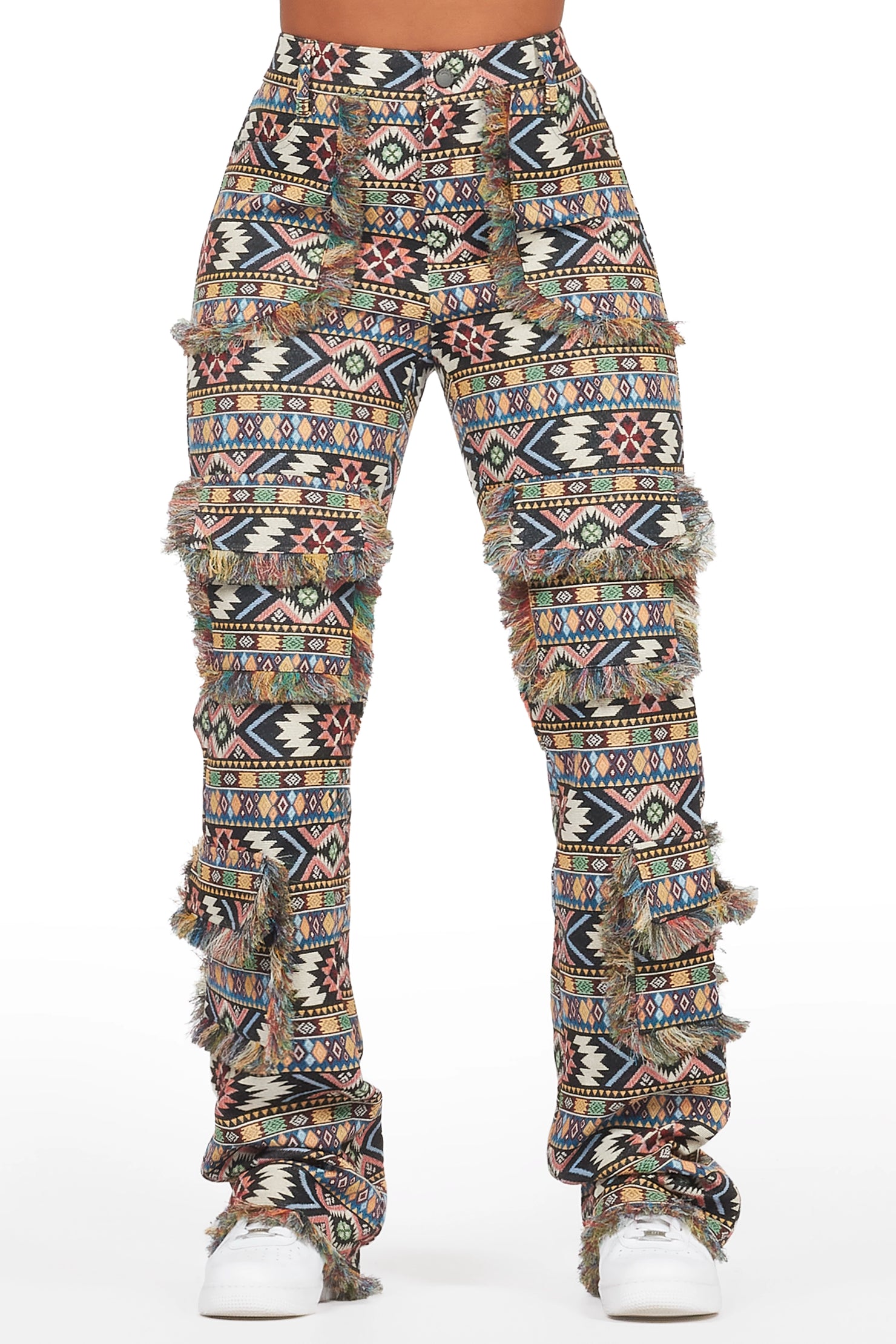 Ferlanda Black Cargo Tapestry Stacked Pant