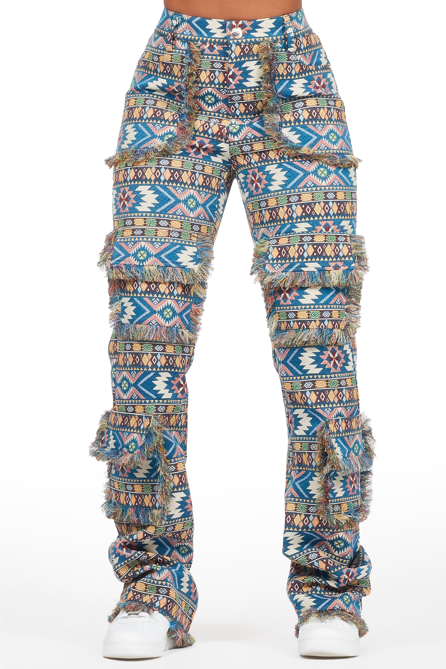 Ferlanda Blue Cargo Tapestry Stacked Pant