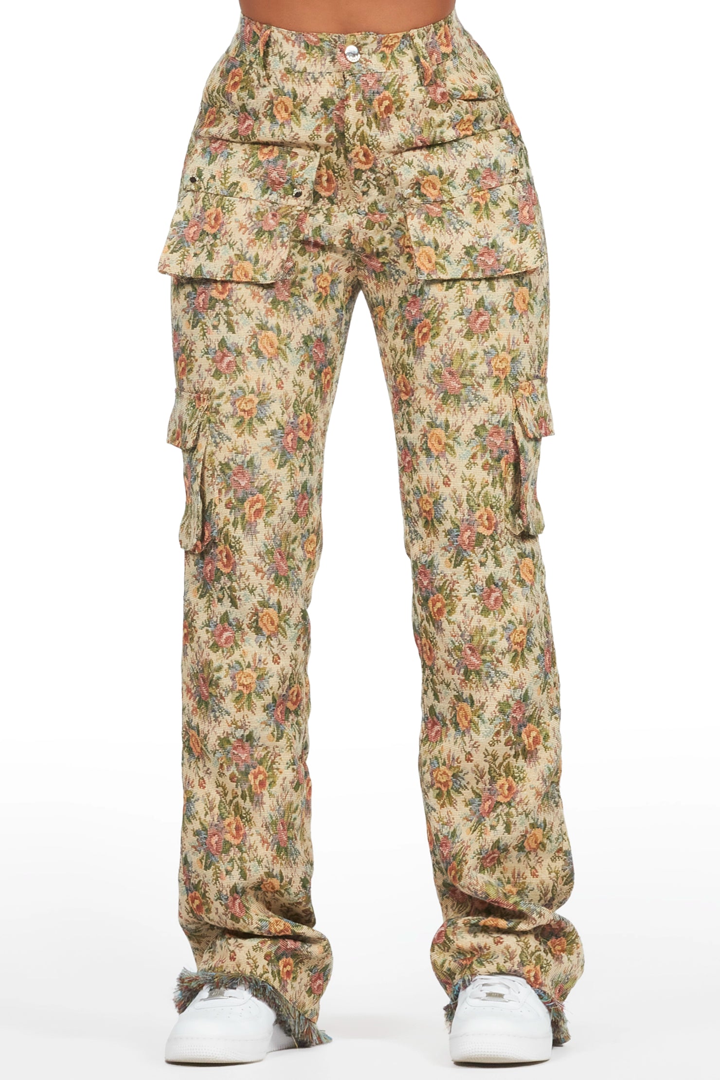 Niyah Tan Floral Tapestry Stacked Pant