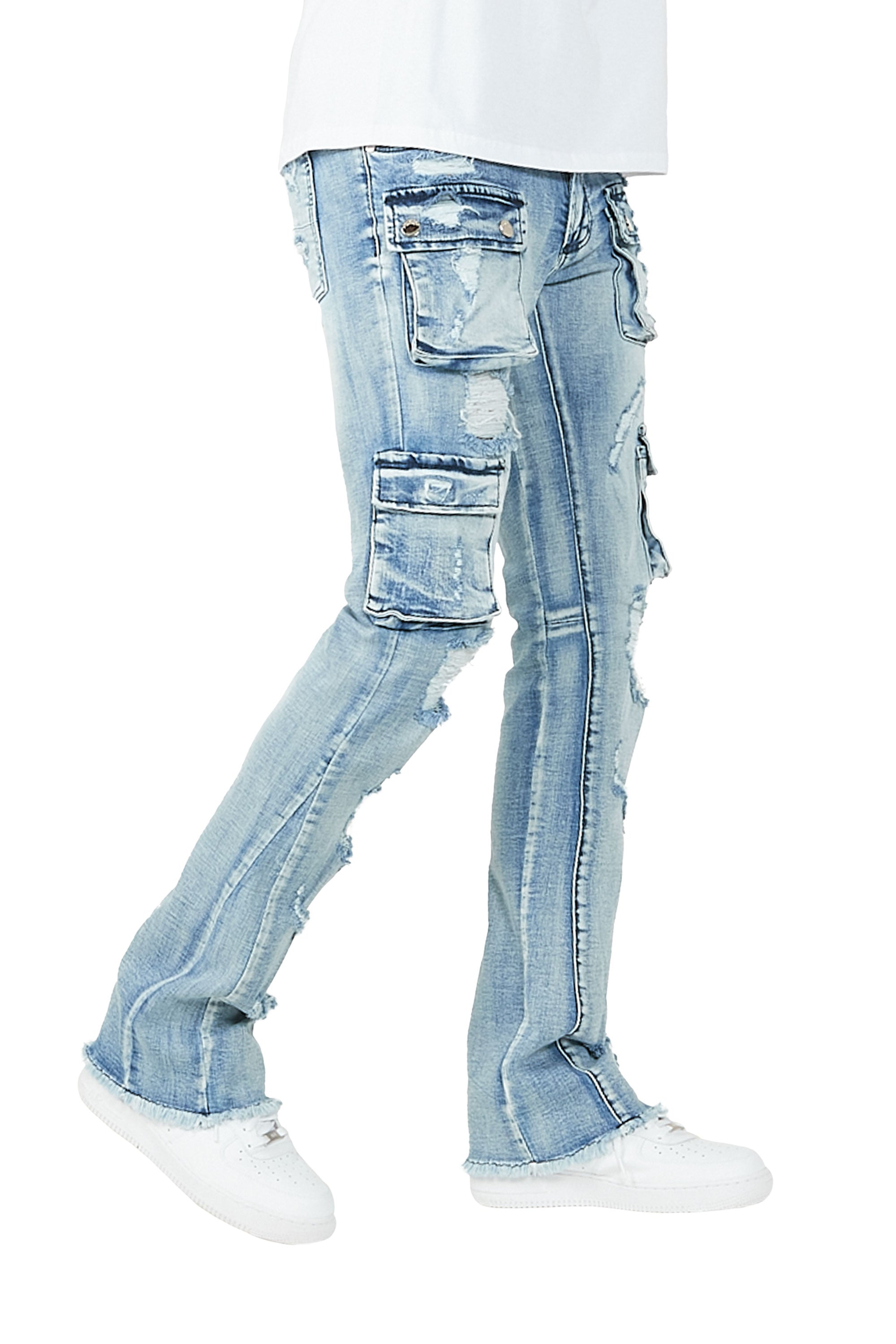 Zaid Blue Stacked Flare Jean Rockstar Original